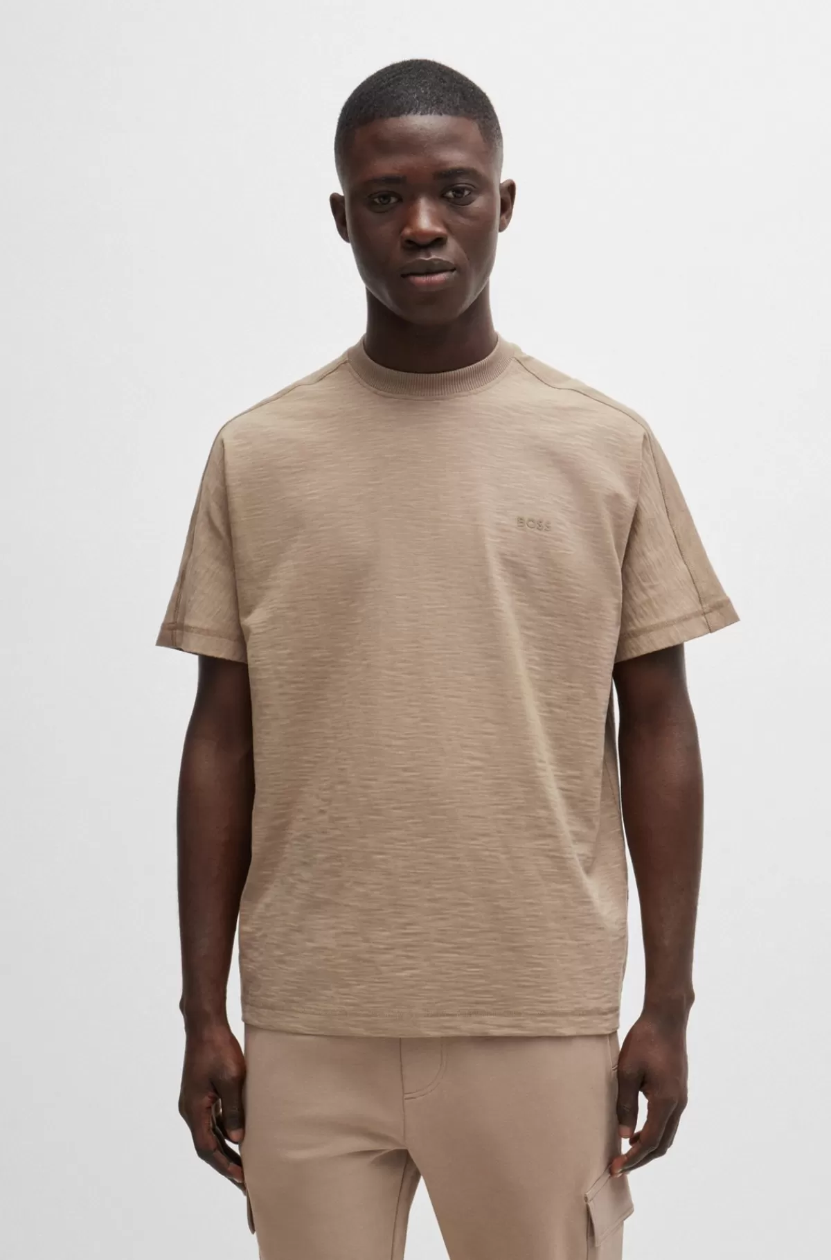 HUGO BOSS Relaxed Fit T-shirt I Bomuldsjersey Og Tone-i-tone Logo Lysebrun New
