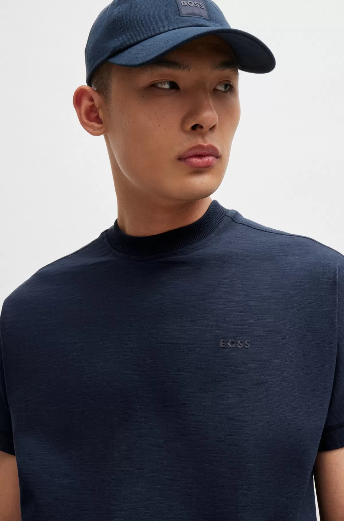 HUGO BOSS Relaxed Fit T-shirt I Bomuldsjersey Og Tone-i-tone Logo Mørkeblå Sale