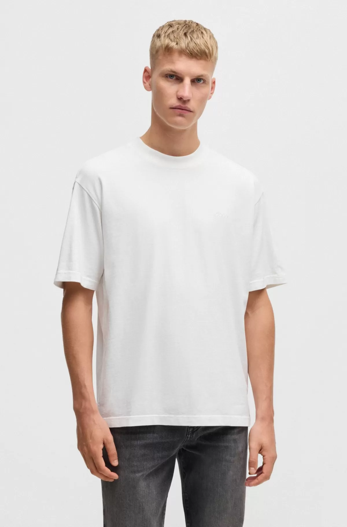 HUGO BOSS Relaxed Fit T-shirt I Ferskenblød Bomuld Med Logo Hvid Cheap