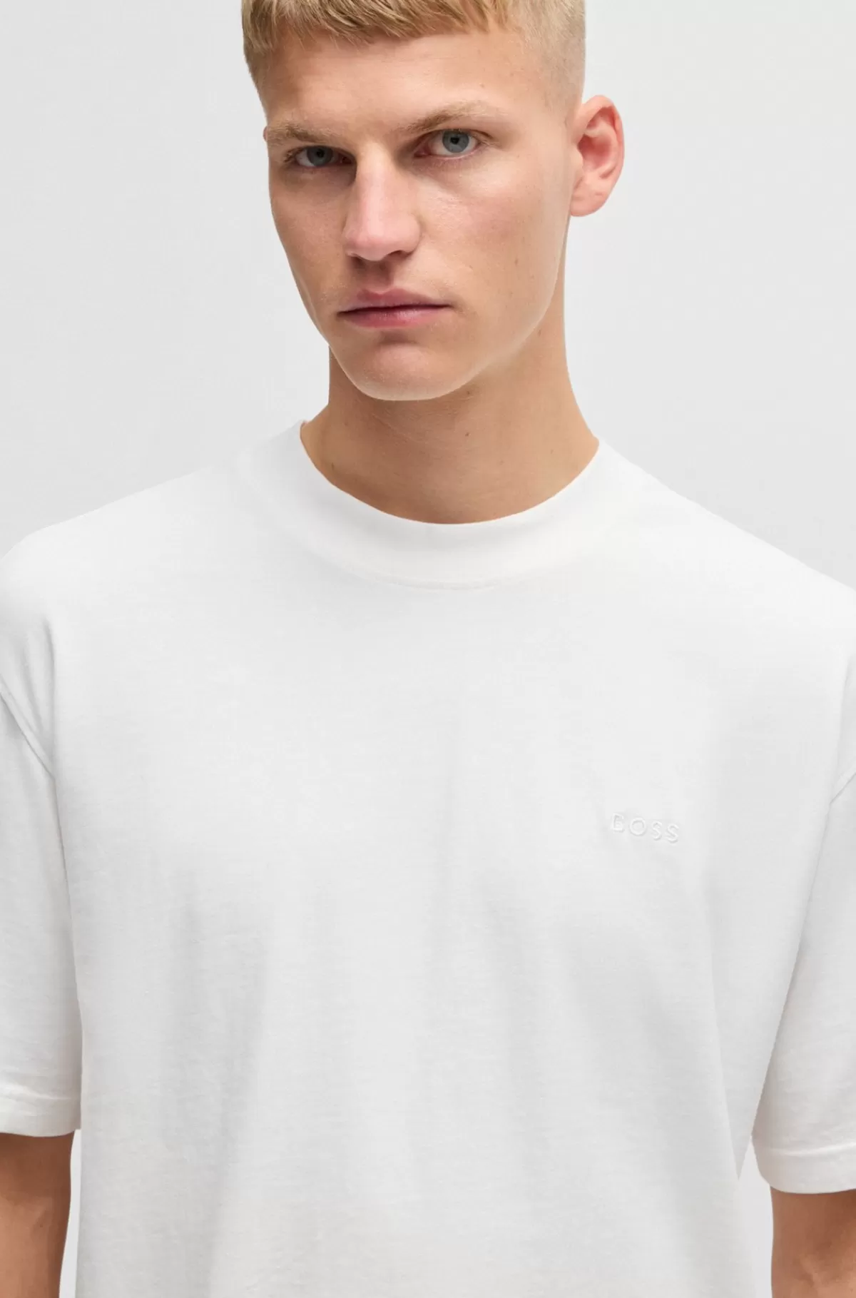 HUGO BOSS Relaxed Fit T-shirt I Ferskenblød Bomuld Med Logo Hvid Cheap