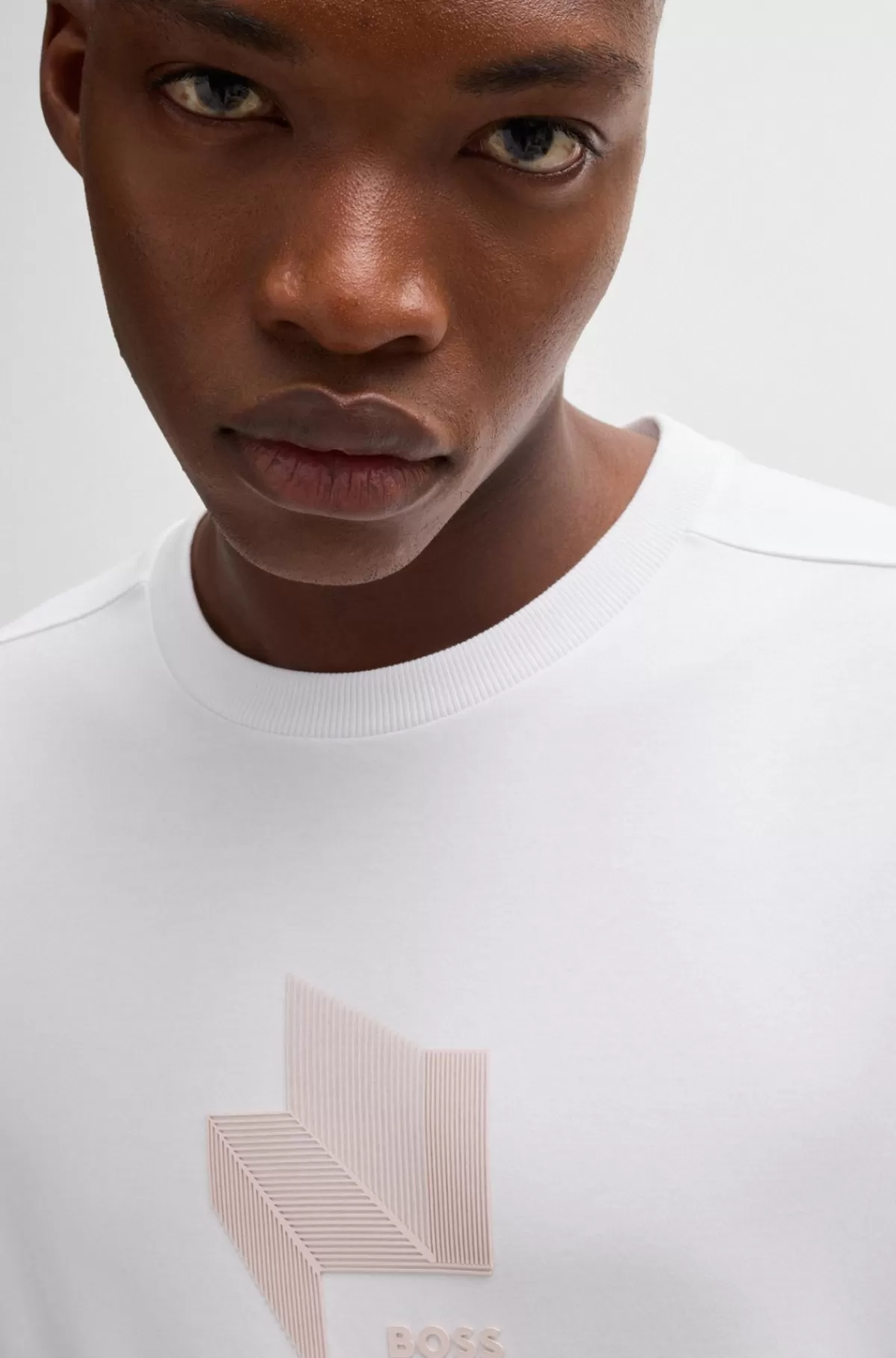 HUGO BOSS Relaxed Fit T-shirt I Interlockbomuld Med Glansfuld Grafik Hvid New
