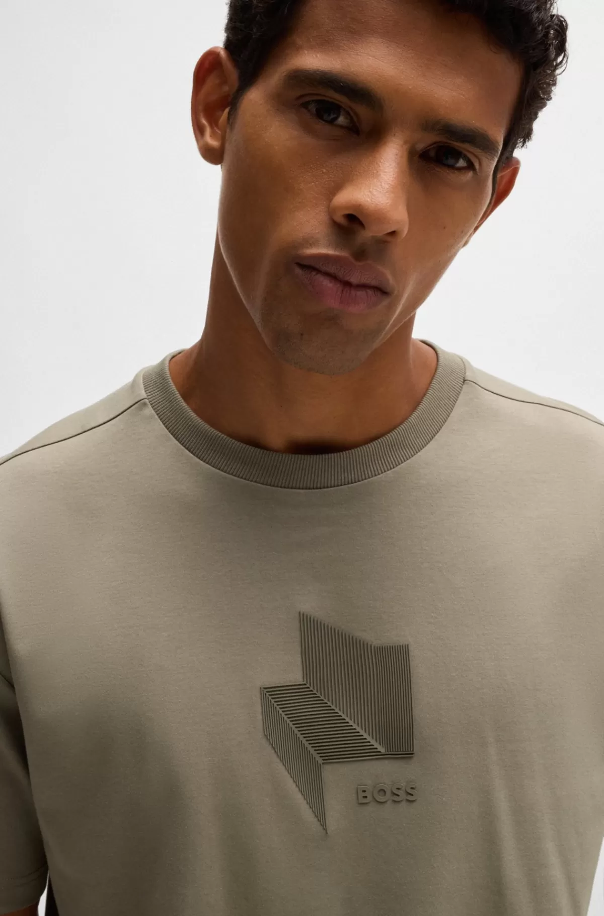 HUGO BOSS Relaxed Fit T-shirt I Interlockbomuld Med Glansfuld Grafik Beige Best Sale