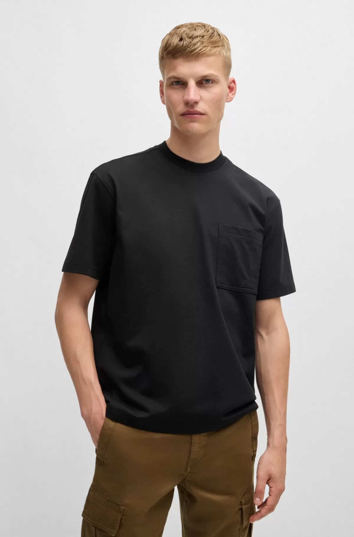 HUGO BOSS Relaxed Fit T-shirt Med Logo I Bomuldsblanding Sort Clearance