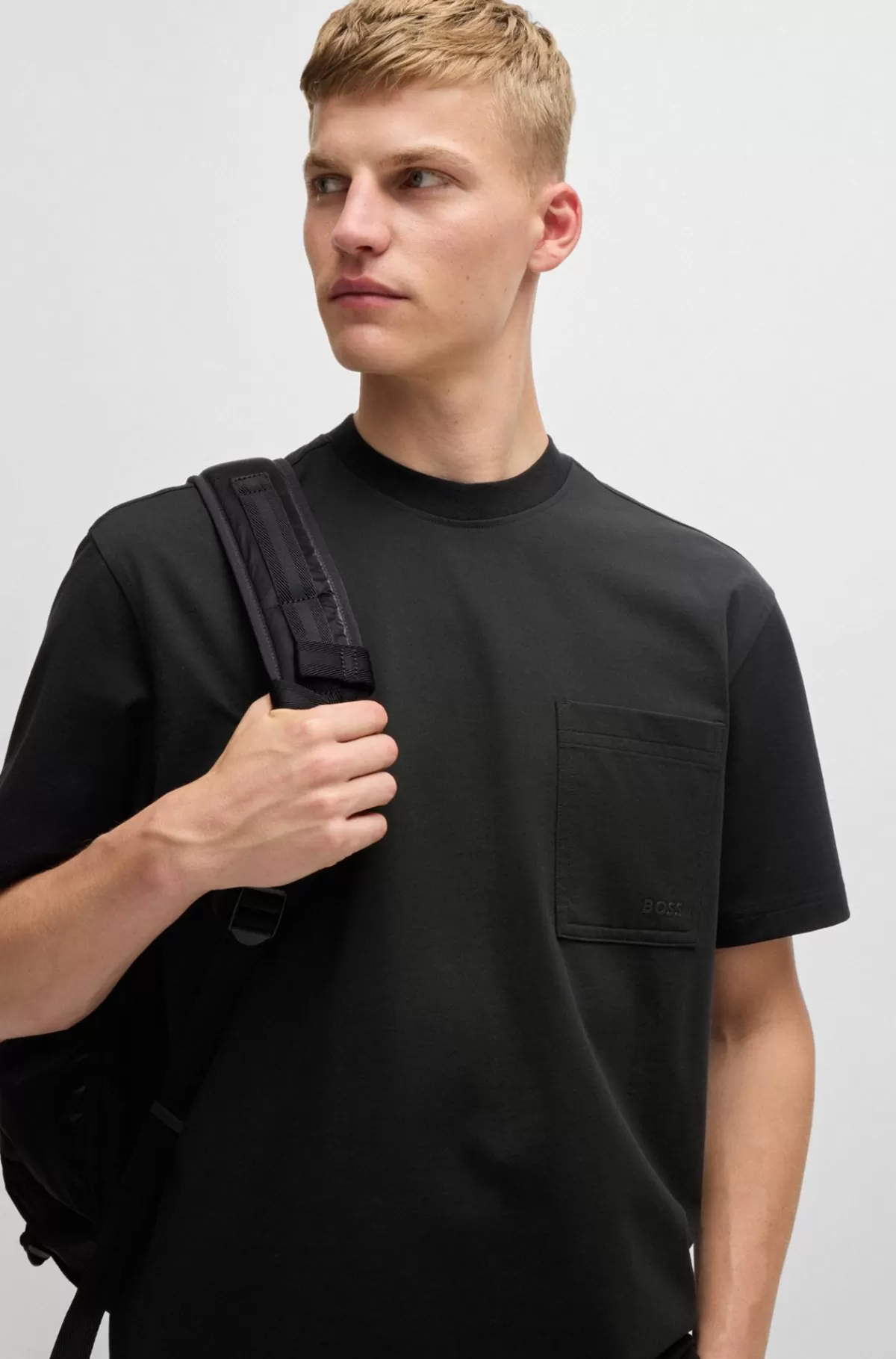 HUGO BOSS Relaxed Fit T-shirt Med Logo I Bomuldsblanding Sort Clearance