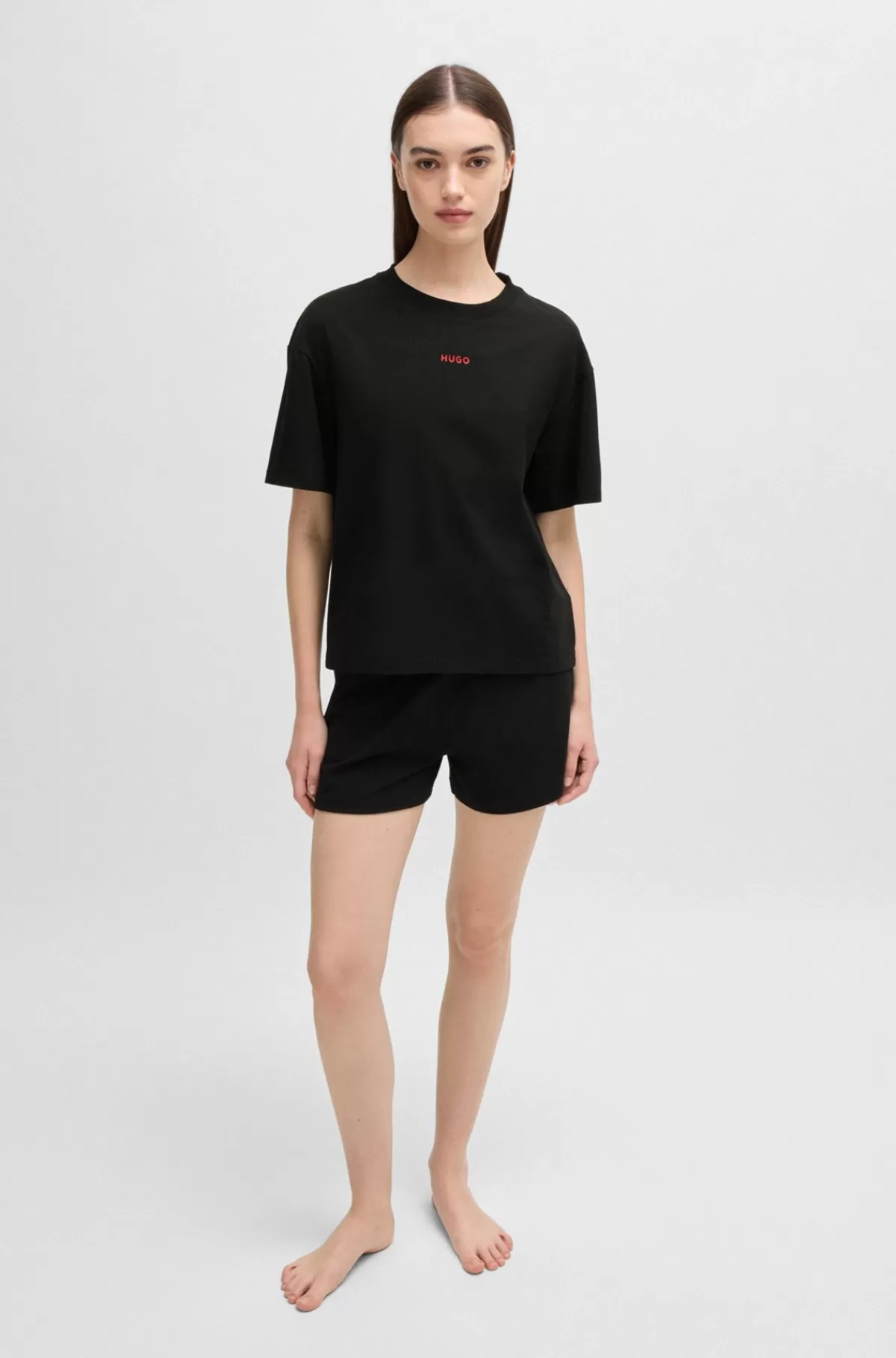 HUGO BOSS Relaxed Fit T-shirt Med Silikoneprintet Logo Sort Sale