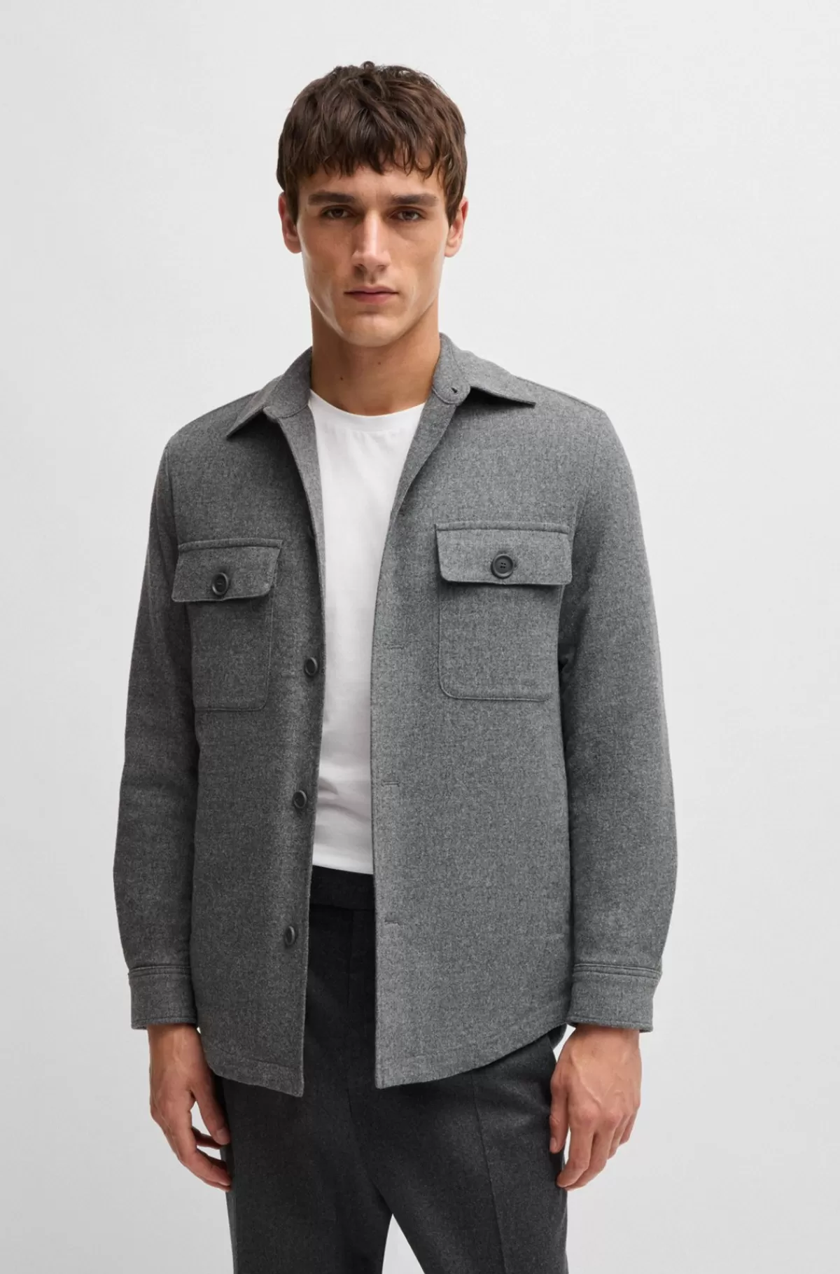 HUGO BOSS Relaxed Fit Yderskjorte I Børstet Flannel Med For Sølv Flash Sale