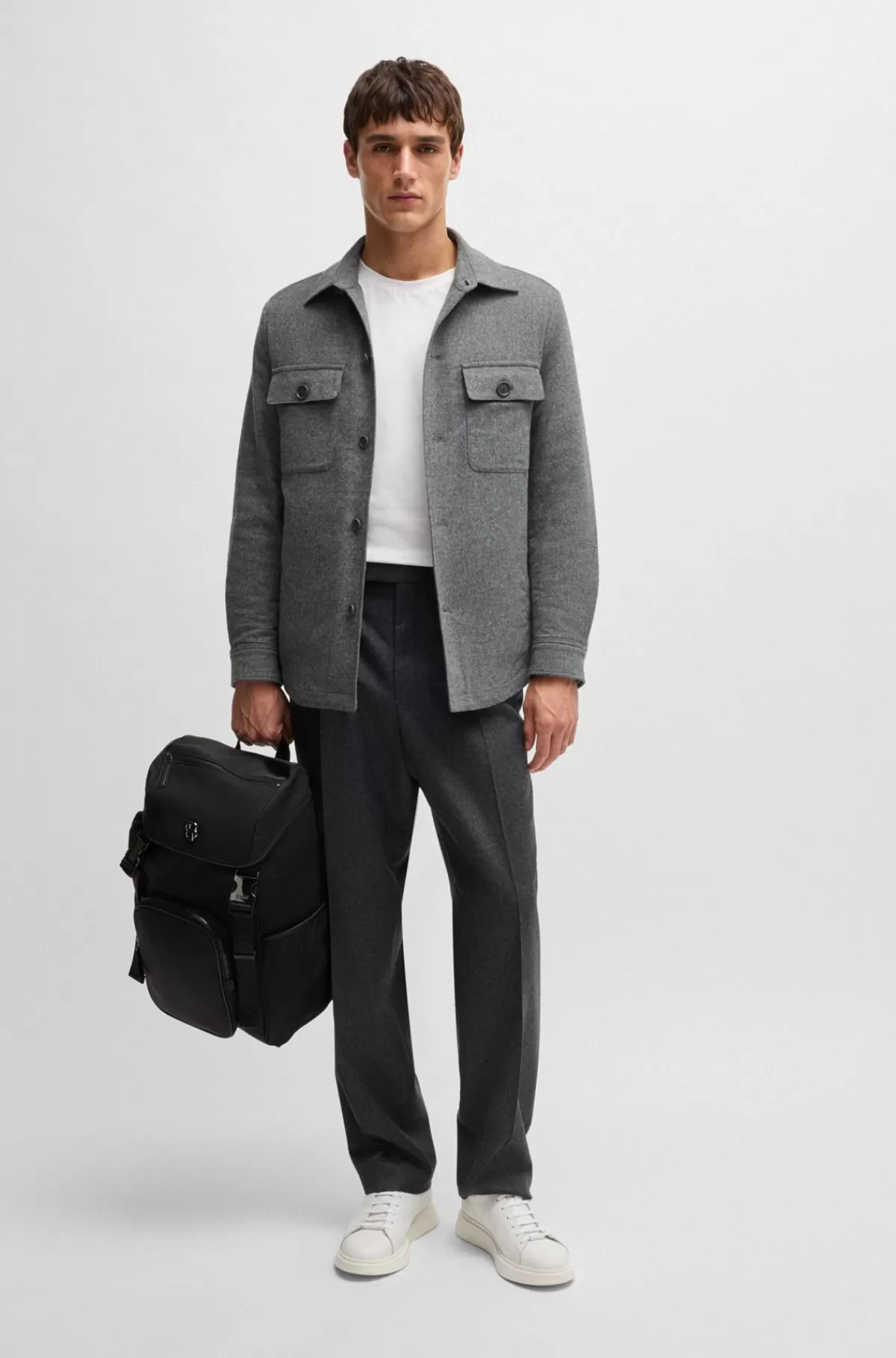 HUGO BOSS Relaxed Fit Yderskjorte I Børstet Flannel Med For Sølv Flash Sale