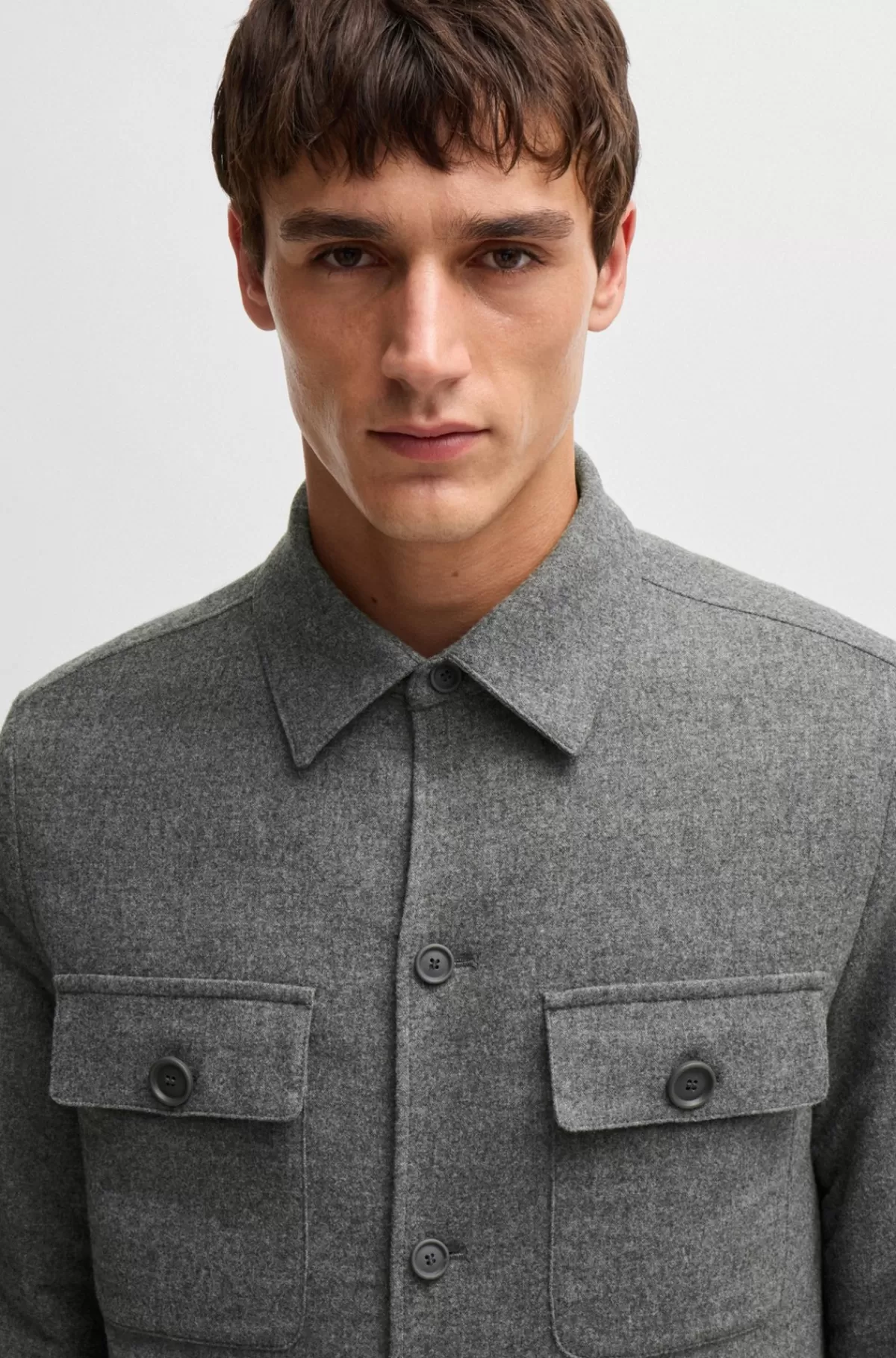 HUGO BOSS Relaxed Fit Yderskjorte I Børstet Flannel Med For Sølv Flash Sale