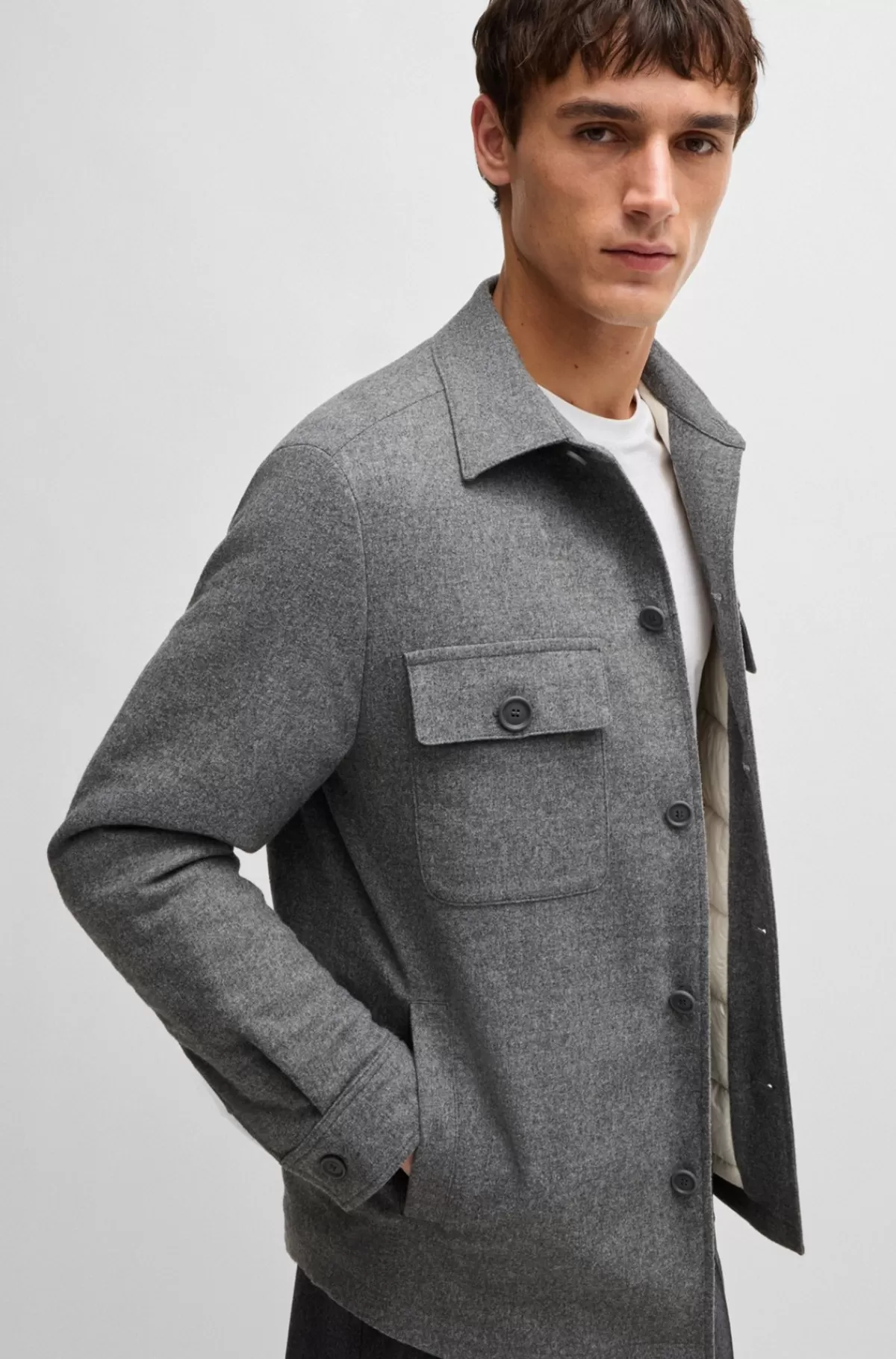 HUGO BOSS Relaxed Fit Yderskjorte I Børstet Flannel Med For Sølv Flash Sale