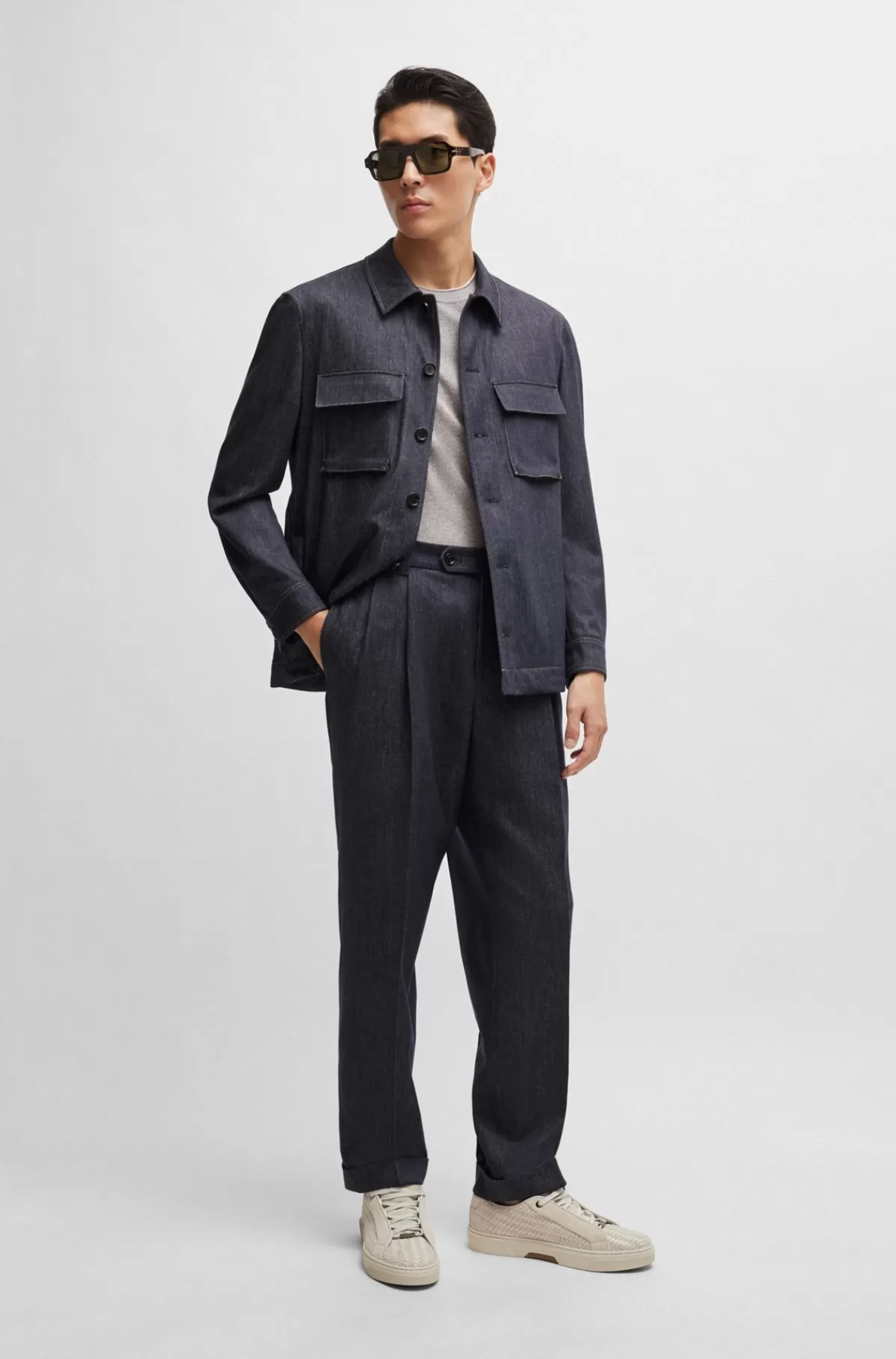 HUGO BOSS Relaxed Fit Yderskjorte I Denim Af Ny Uld Mørkeblå Hot
