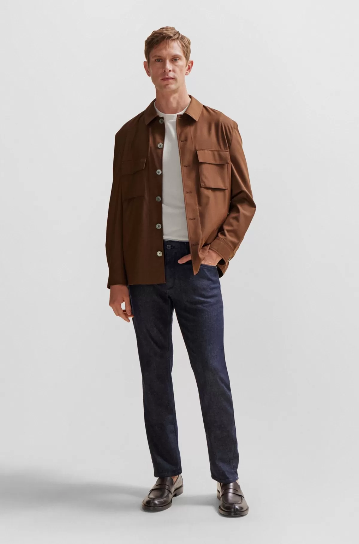 HUGO BOSS Relaxed Fit Yderskjorte I Meleret, Italiensk Uld Og Silke Brun Flash Sale