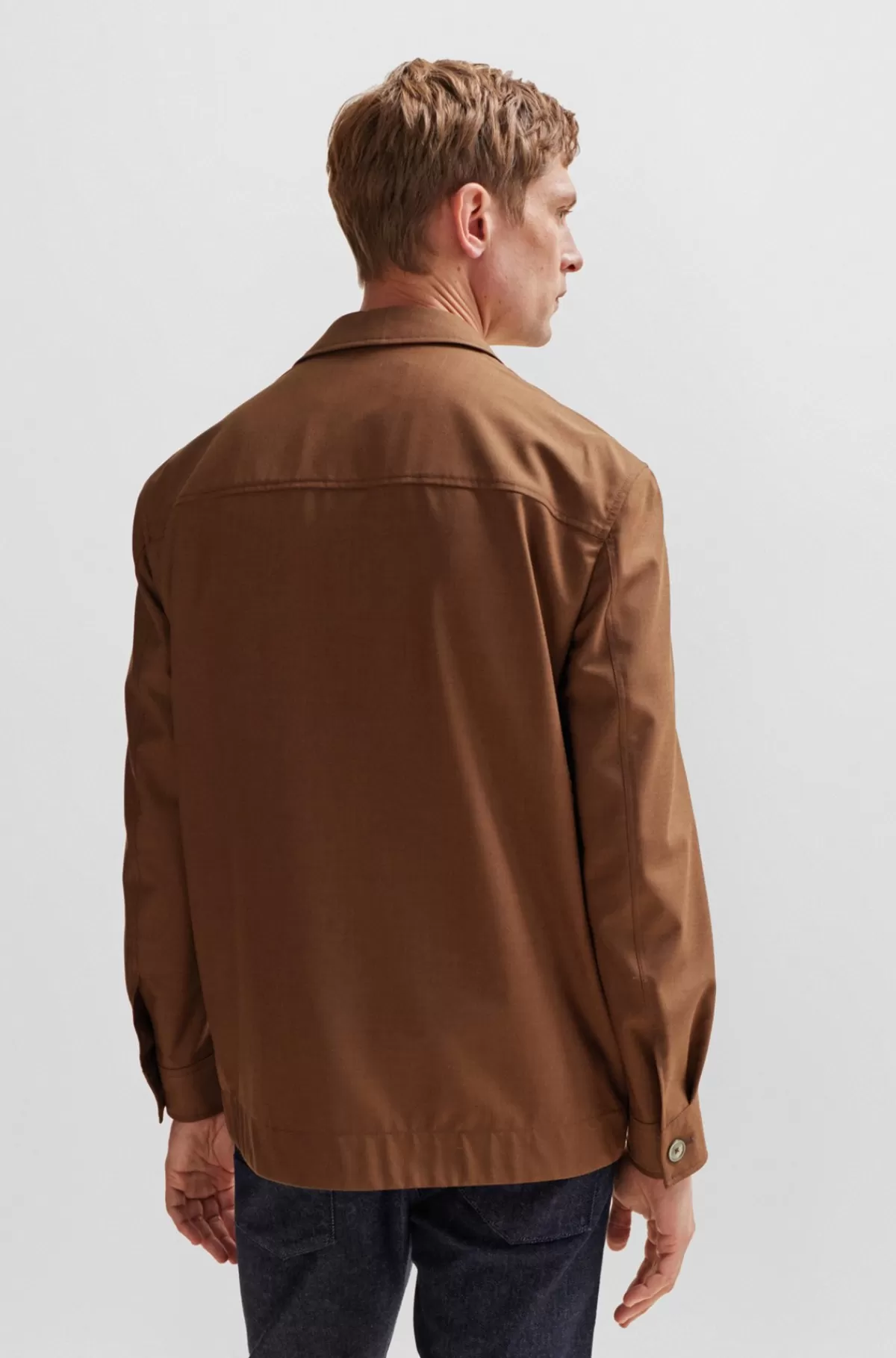 HUGO BOSS Relaxed Fit Yderskjorte I Meleret, Italiensk Uld Og Silke Brun Flash Sale