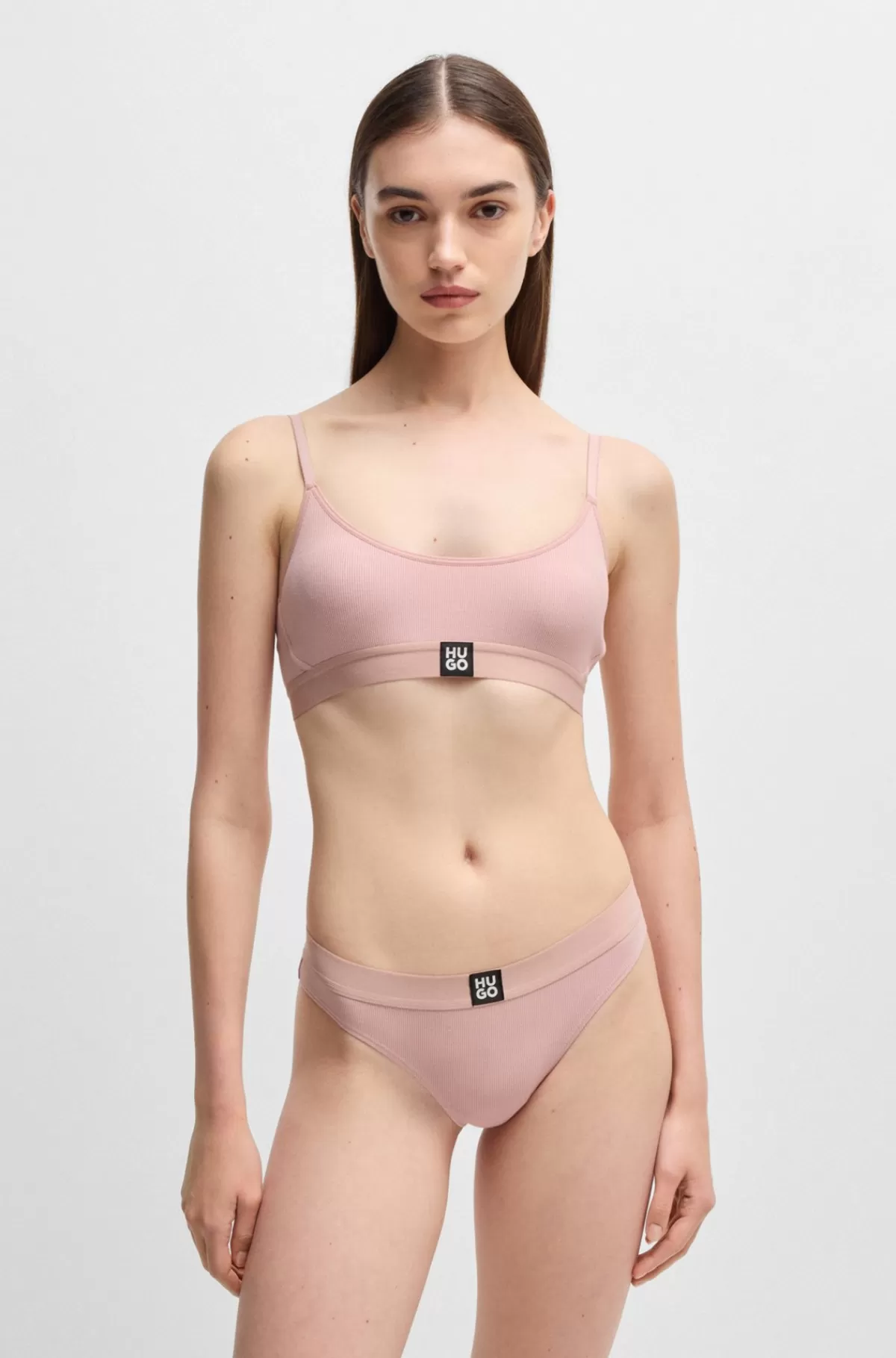 HUGO BOSS Ribbede Underbukser I Modal Med Stræk Og Linning Med Stablet Logo Lys pink Store