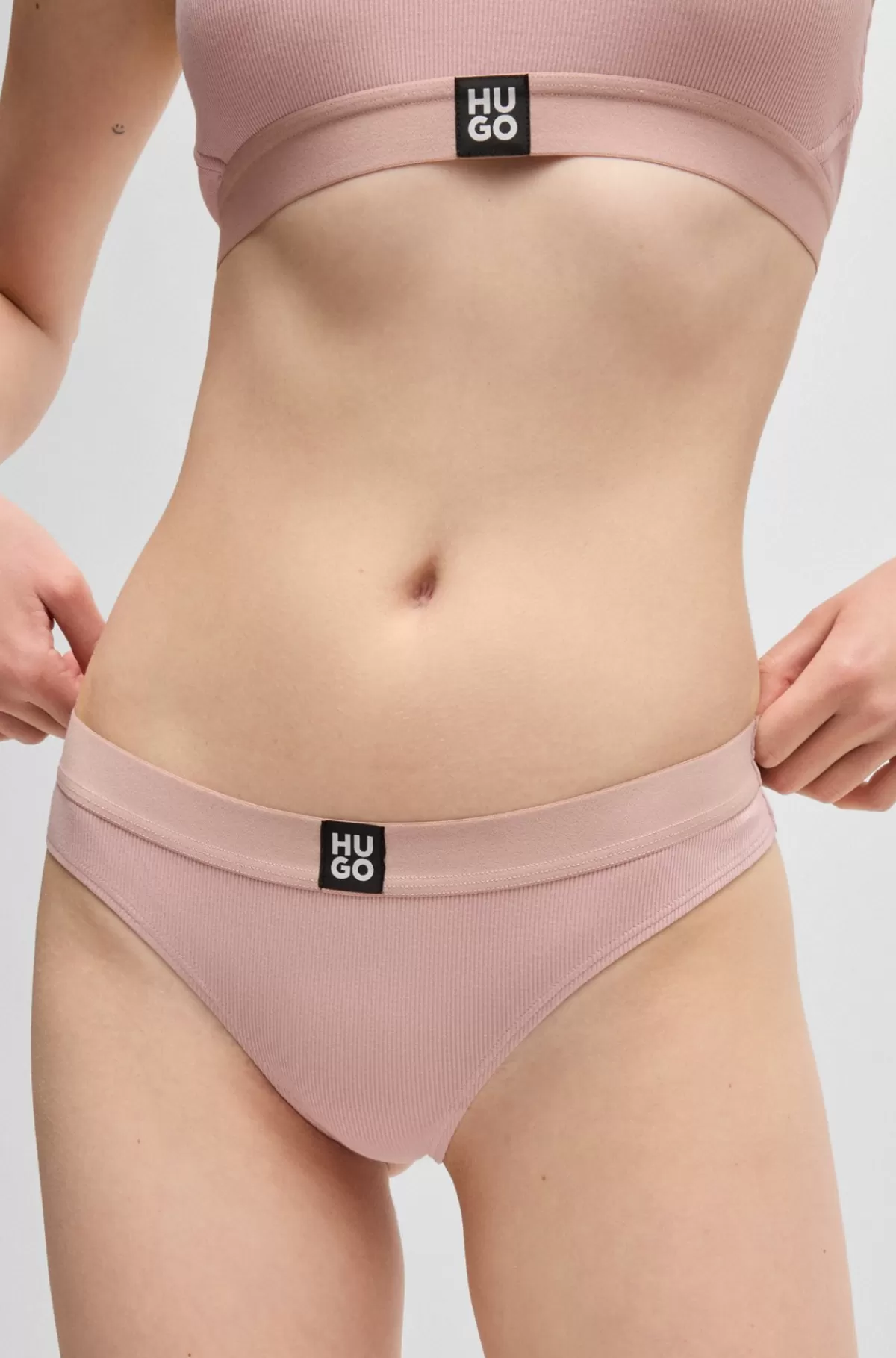 HUGO BOSS Ribbede Underbukser I Modal Med Stræk Og Linning Med Stablet Logo Lys pink Store