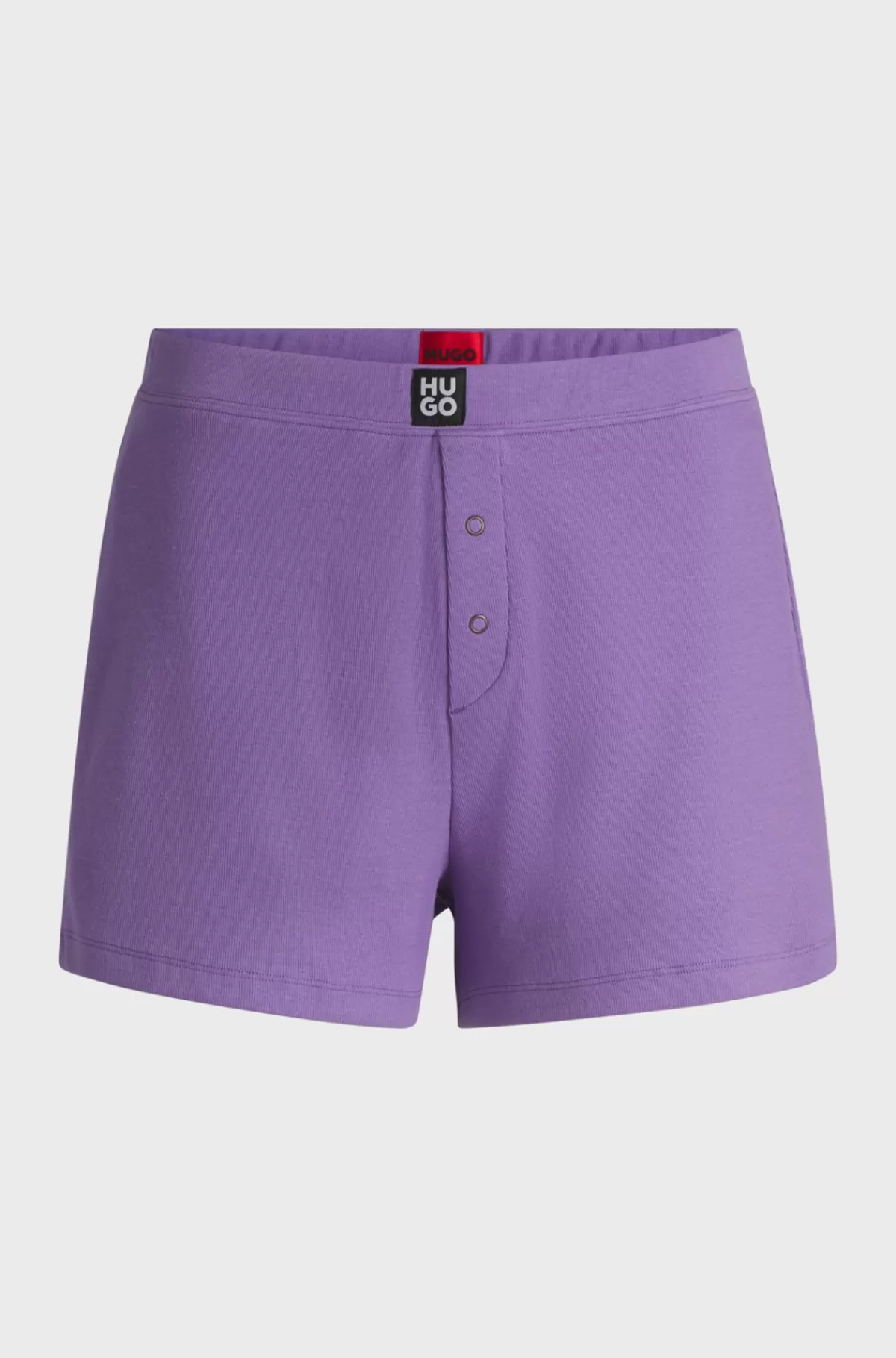 HUGO BOSS Ribstrikkede Pyjamasshorts I Bomuld Med Stræk Og Stablet Logo Lilla New