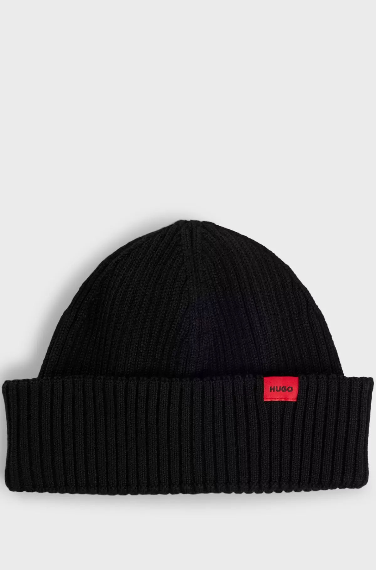 HUGO BOSS Ribstrikket Hue Af Uldblanding Med Logomærkat Sort Shop