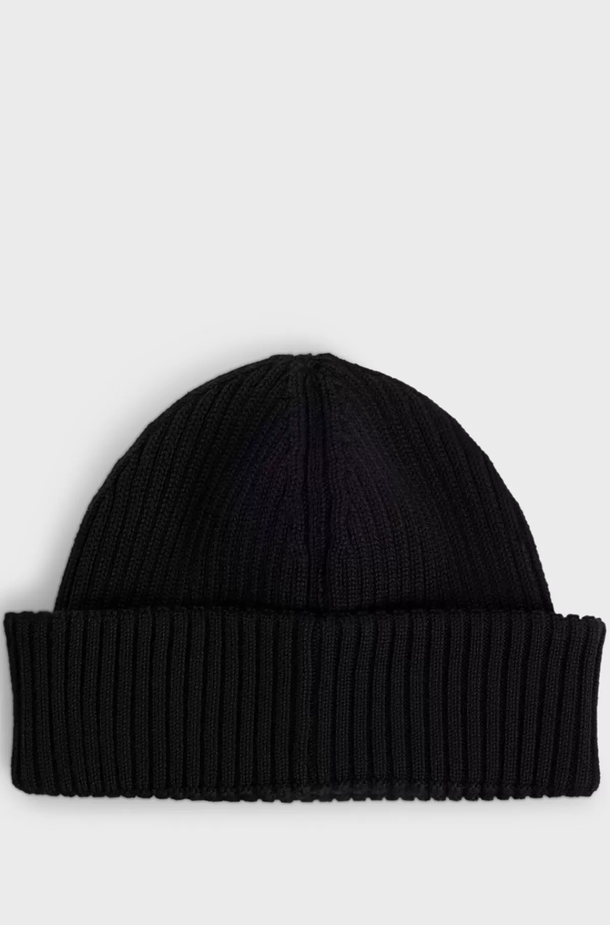 HUGO BOSS Ribstrikket Hue Af Uldblanding Med Logomærkat Sort Shop