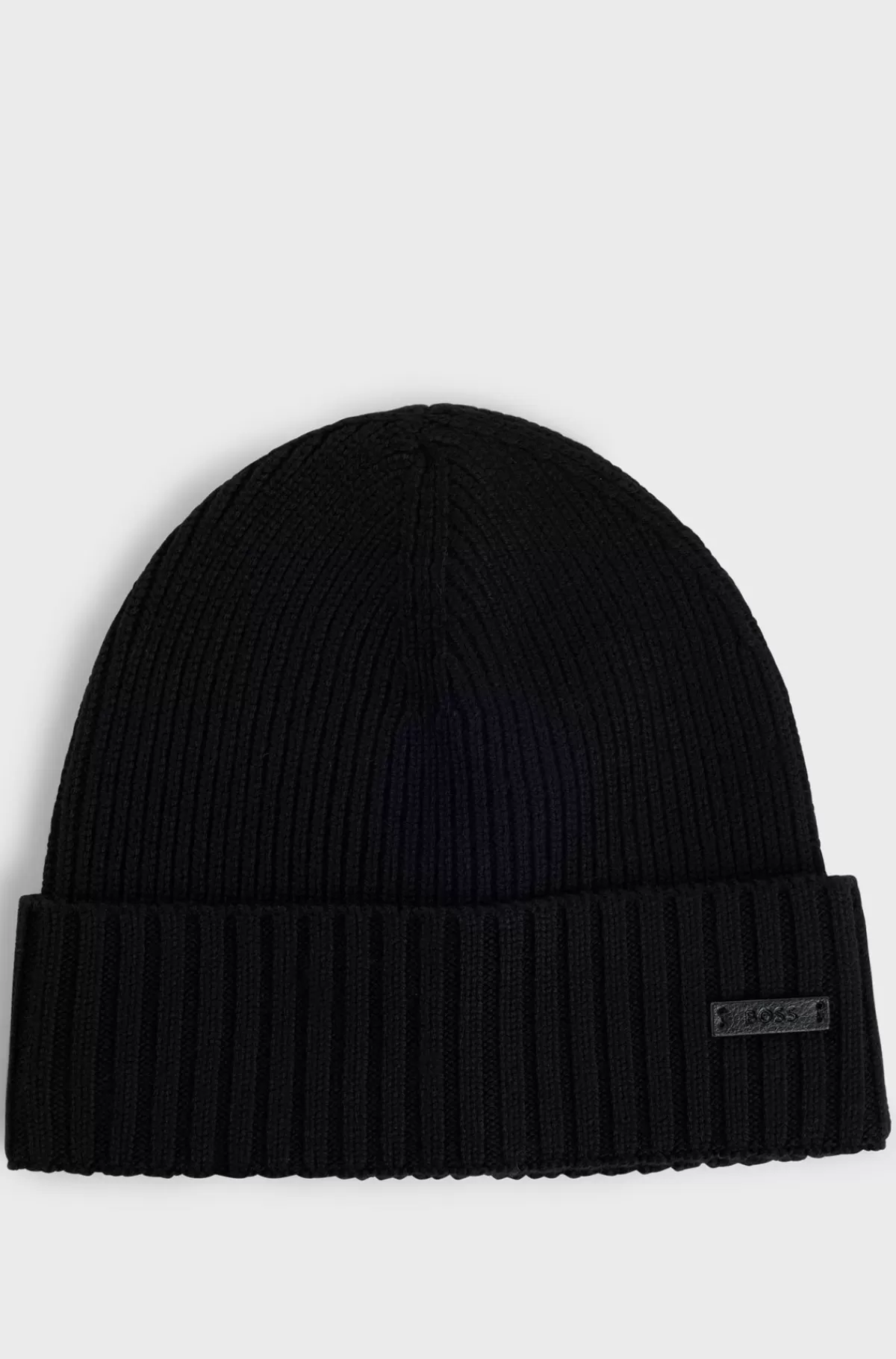 HUGO BOSS Ribstrikket Hue I Ny Uld Sort Cheap