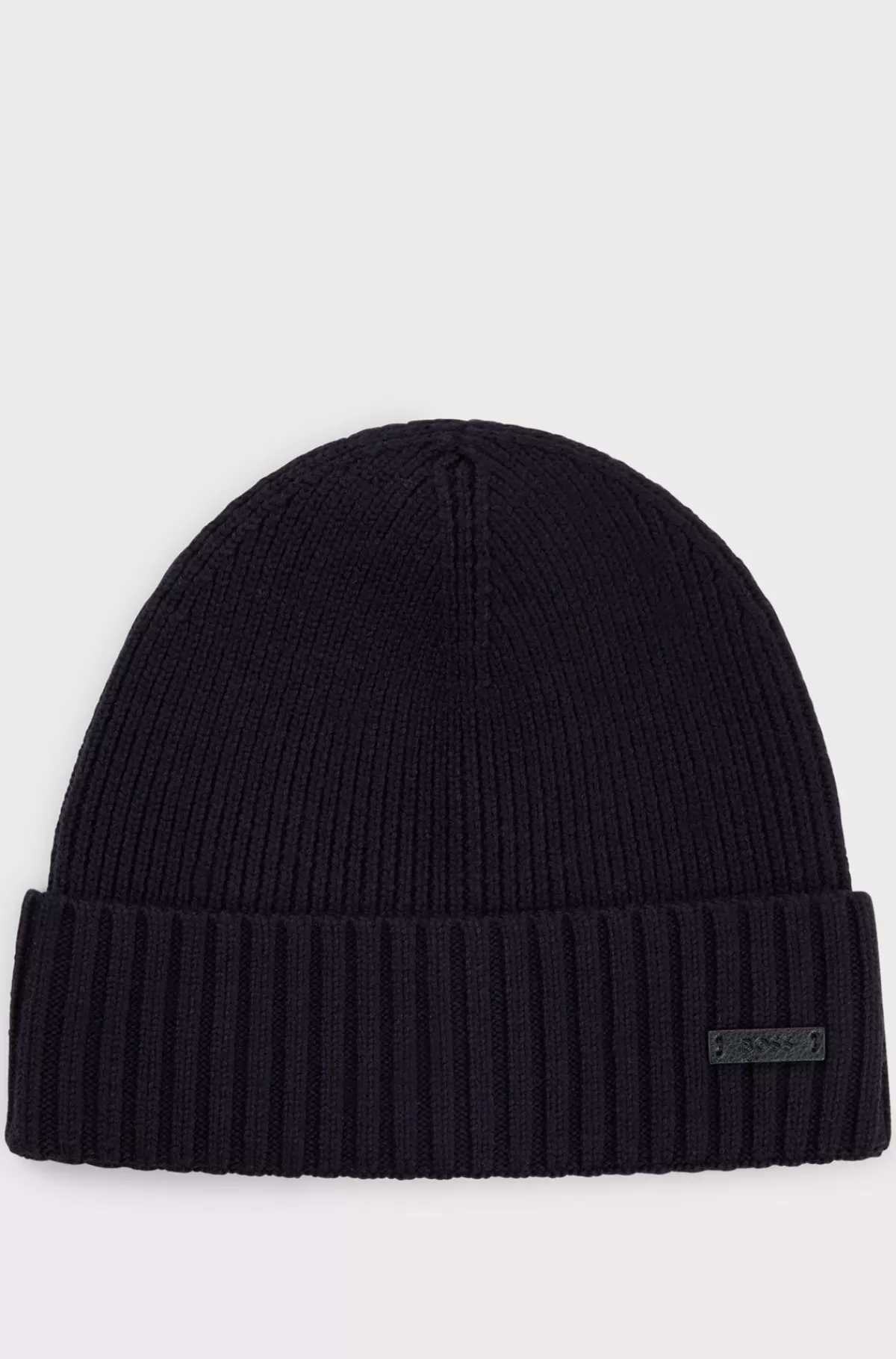 HUGO BOSS Ribstrikket Hue I Ny Uld Mørkeblå Flash Sale