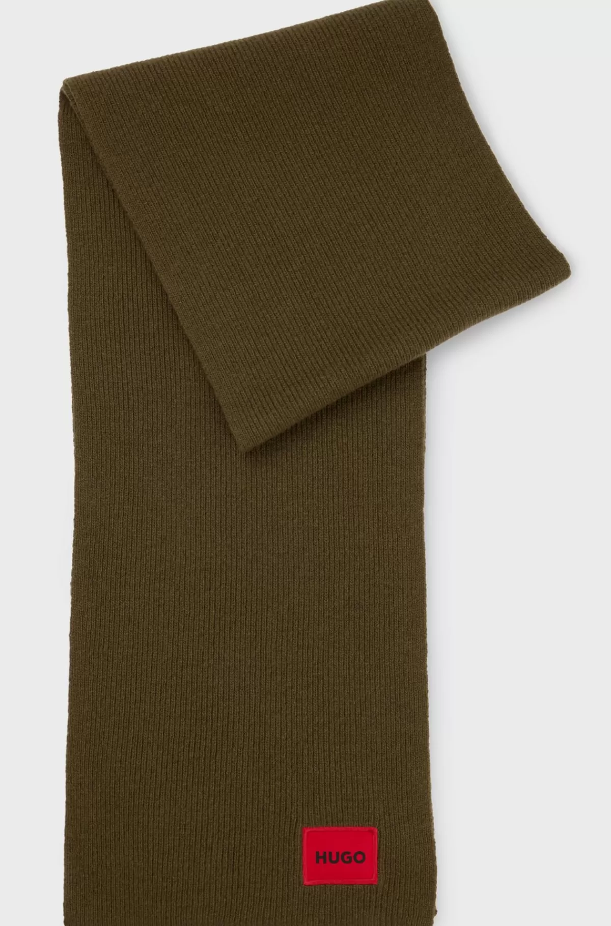HUGO BOSS Ribstrikket Tørklæde Med Rødt Logomærkat Kaki Flash Sale