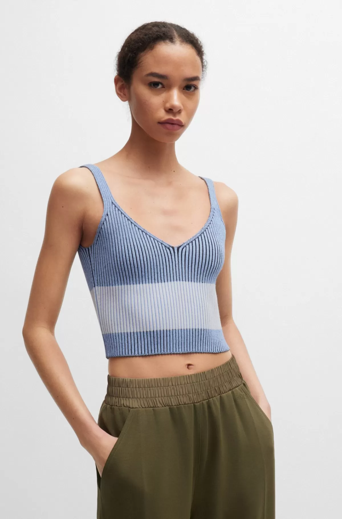 HUGO BOSS Ribstrikket Vest Med V-hals Lyseblå New