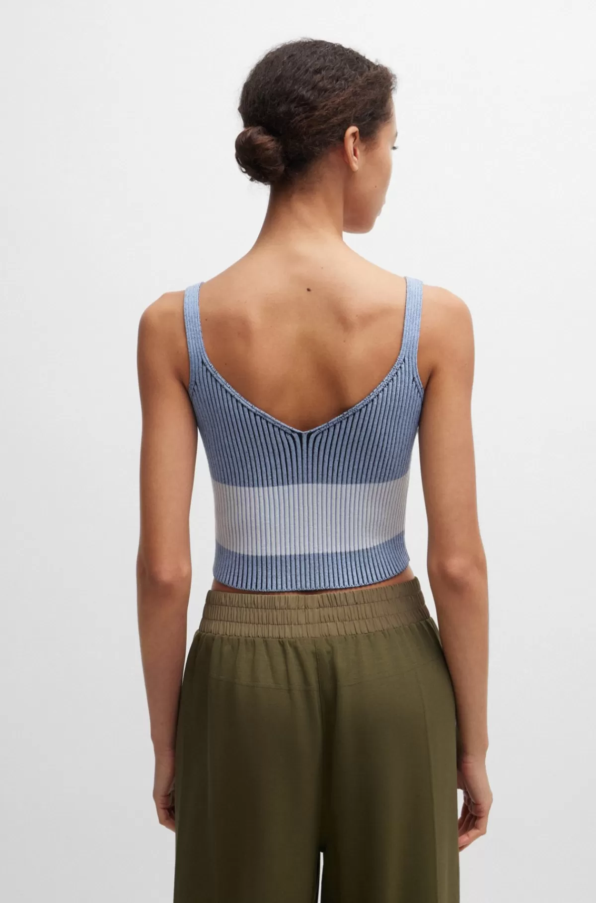 HUGO BOSS Ribstrikket Vest Med V-hals Lyseblå New