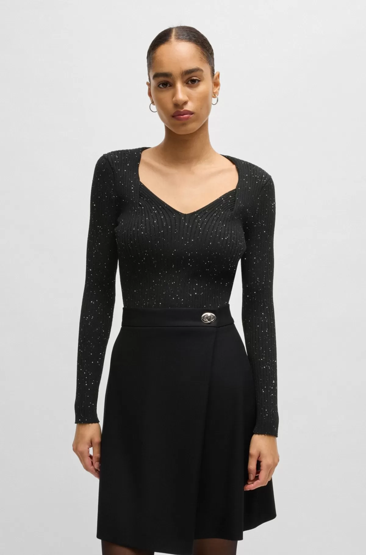 HUGO BOSS Ribsweater Med Pailletter Sort Cheap