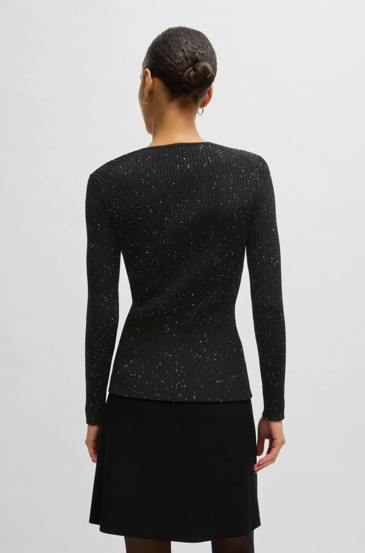 HUGO BOSS Ribsweater Med Pailletter Sort Cheap