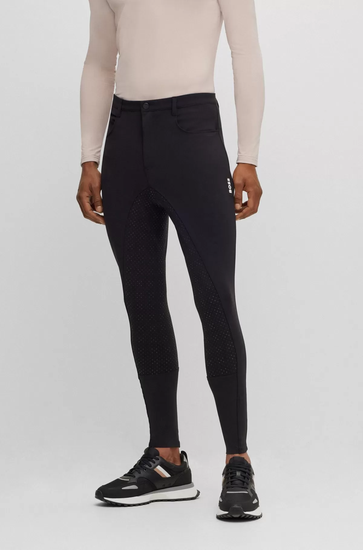 HUGO BOSS Ridebukser Med Fuldgrip Til Hestesport I Materiale Med Ekstra Stræk Sort New
