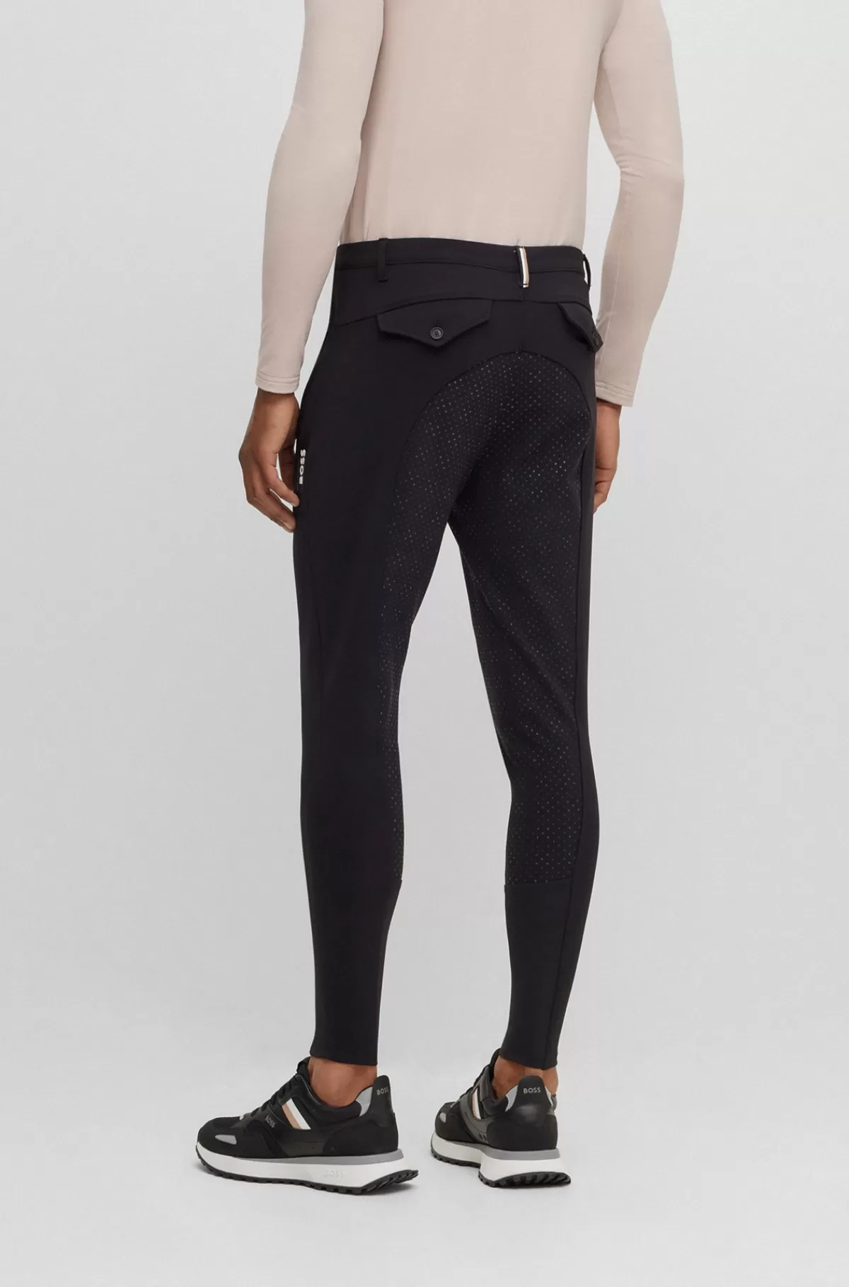 HUGO BOSS Ridebukser Med Fuldgrip Til Hestesport I Materiale Med Ekstra Stræk Sort New