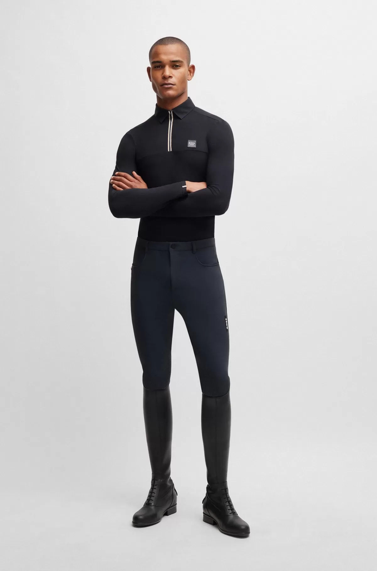 HUGO BOSS Ridebukser Med Knægrip Til Hestesport I Materiale Med Ekstra Stræk Grå New