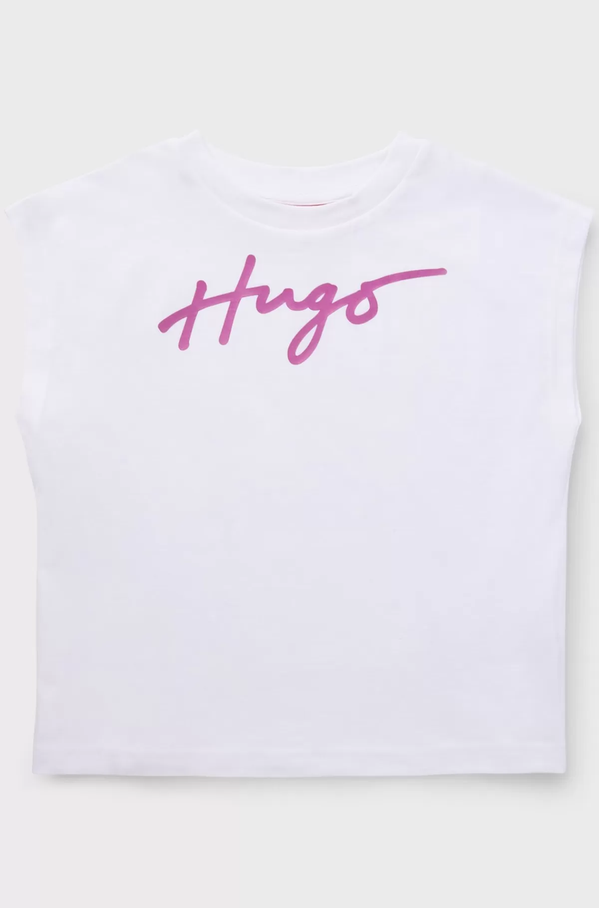 HUGO BOSS Ærmeløs T-shirt I Bomuld Til Børn Med Metallisk Logo I Håndskrevet Stil Hvid Hot