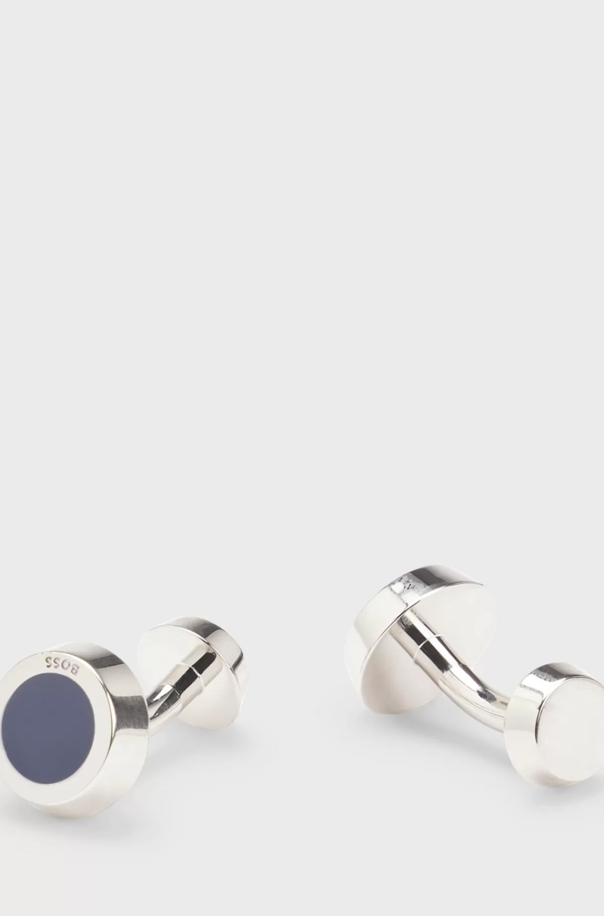 HUGO BOSS Round Cufflinks With Black-enamel Insert Mørkeblå Fashion