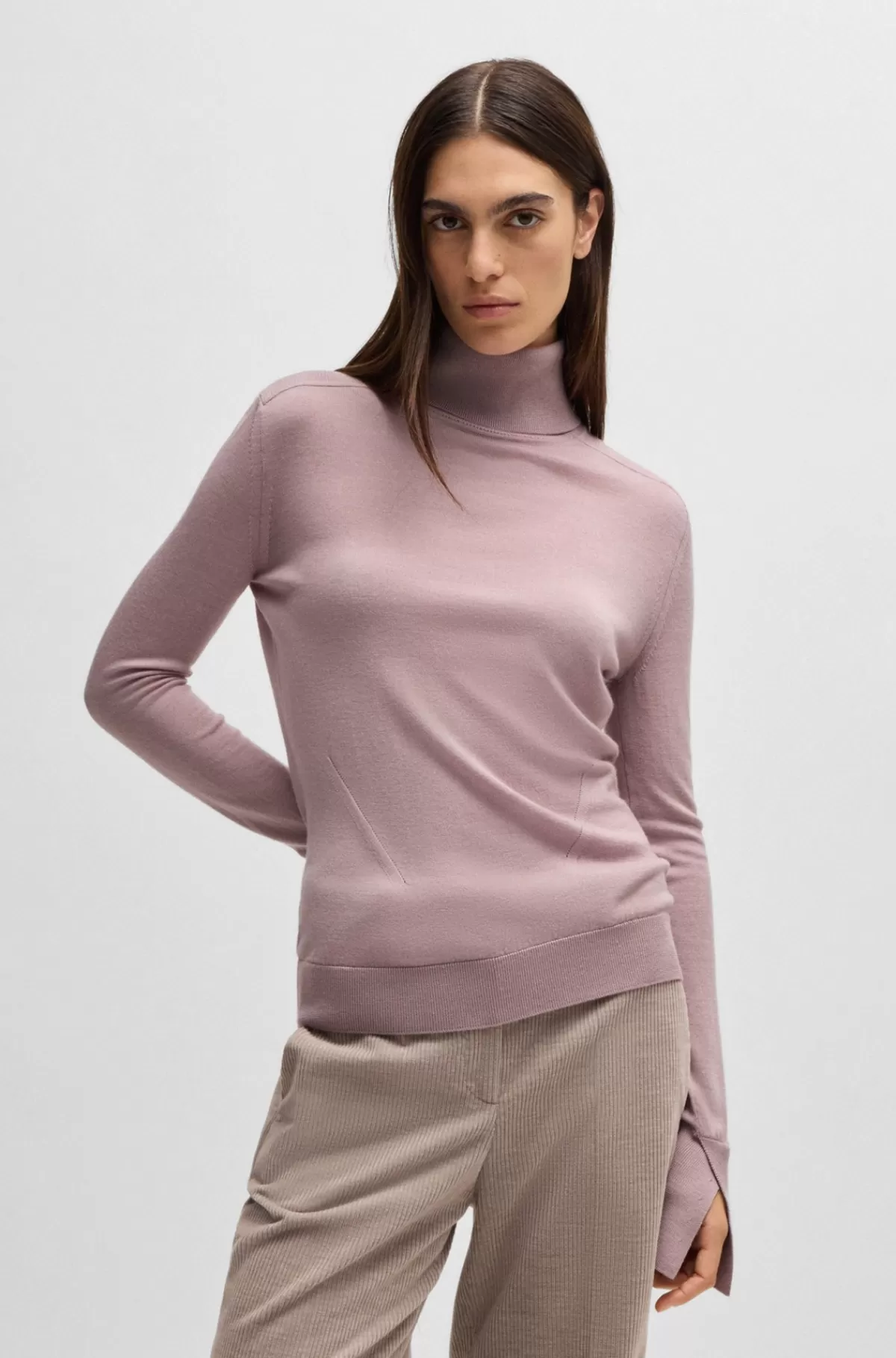HUGO BOSS Rullekravesweater I Cashmere, Silke Og Uld Lyslilla Cheap