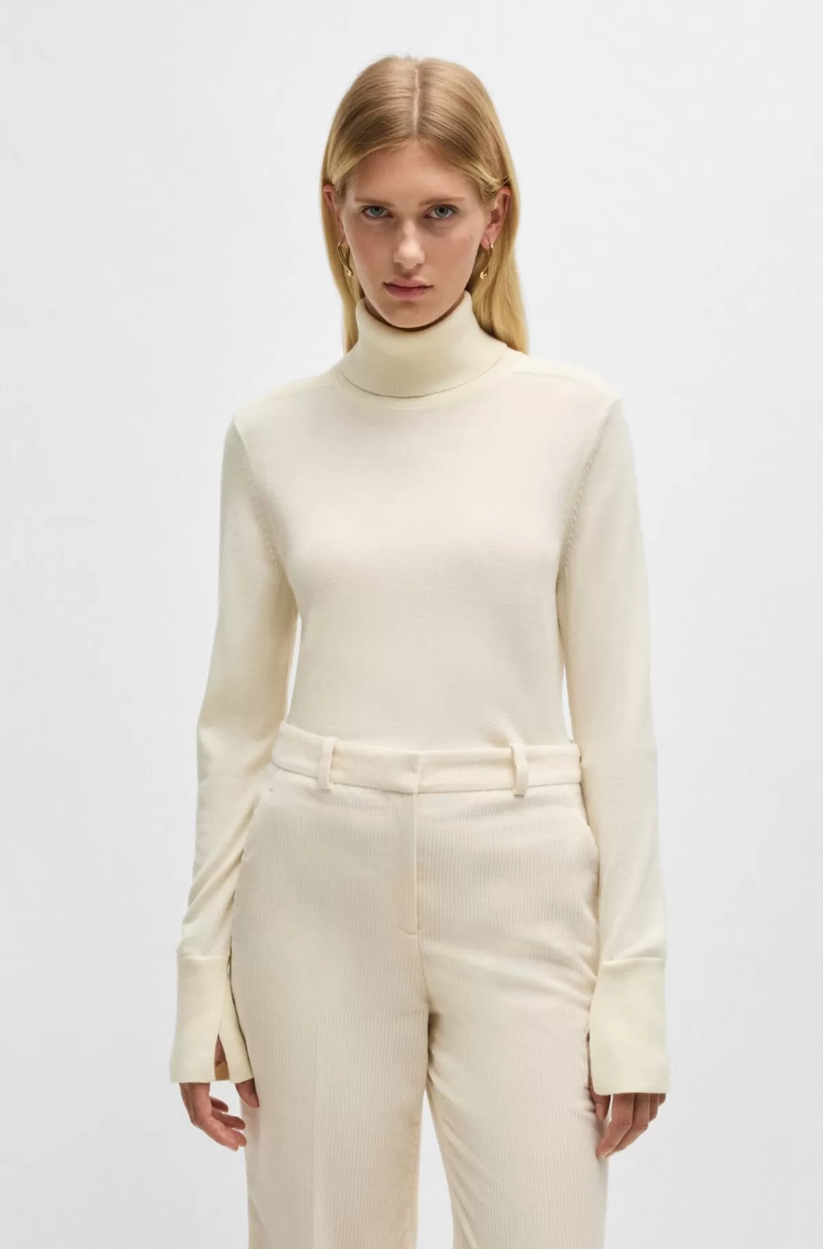 HUGO BOSS Rullekravesweater I Cashmere, Silke Og Uld Lys beige Best