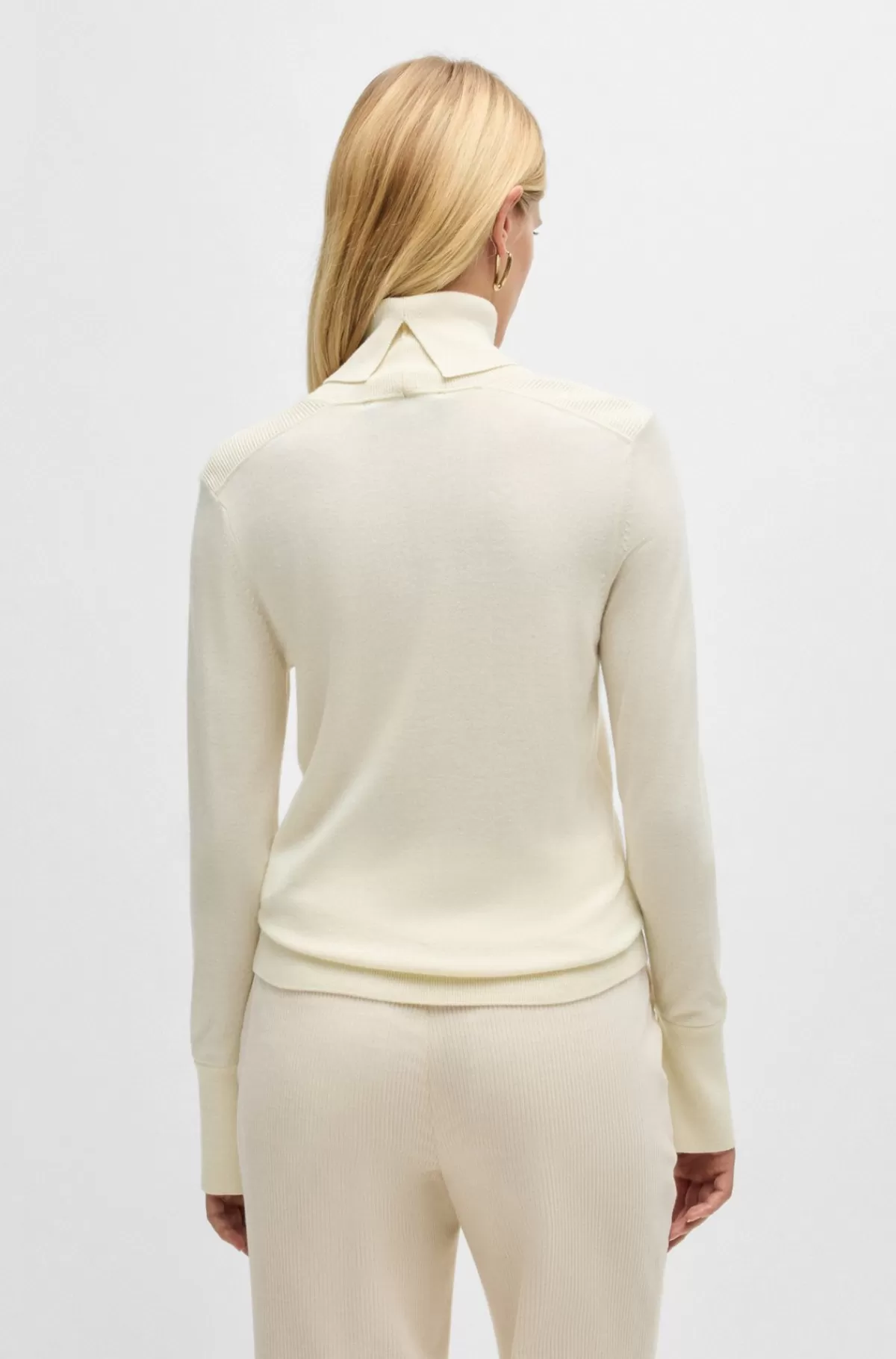 HUGO BOSS Rullekravesweater I Cashmere, Silke Og Uld Lys beige Best