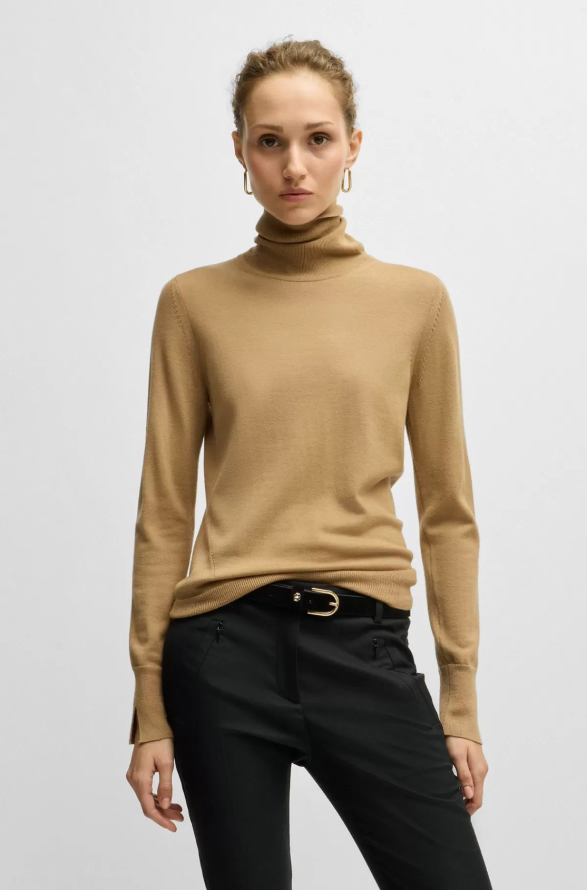 HUGO BOSS Rullekravesweater I Ny Uld Beige Hot