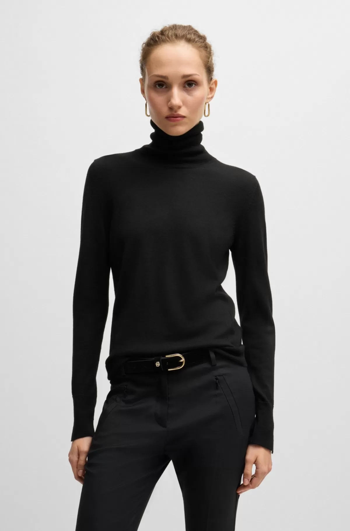 HUGO BOSS Rullekravesweater I Ny Uld Sort Online