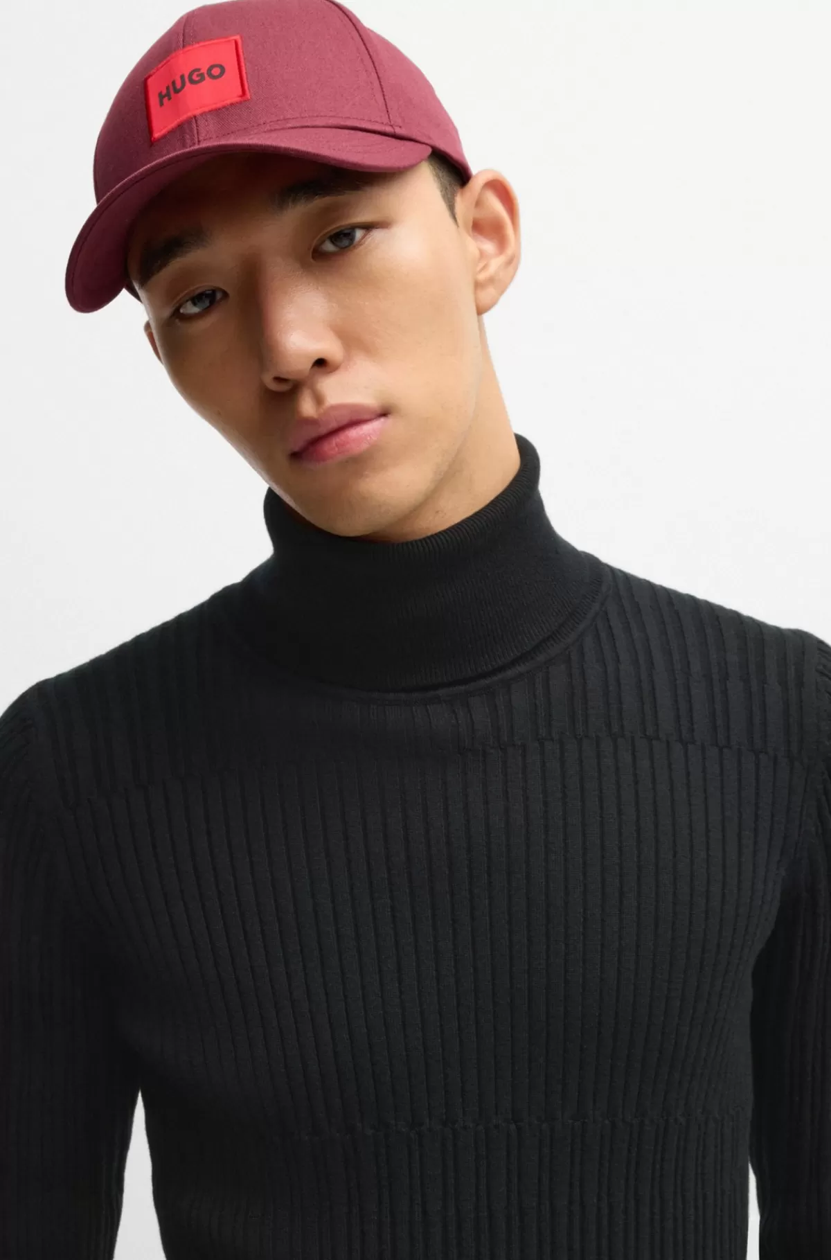 HUGO BOSS Rullekravesweater I Ribstrikket Bomuld Og Uld Sort Flash Sale