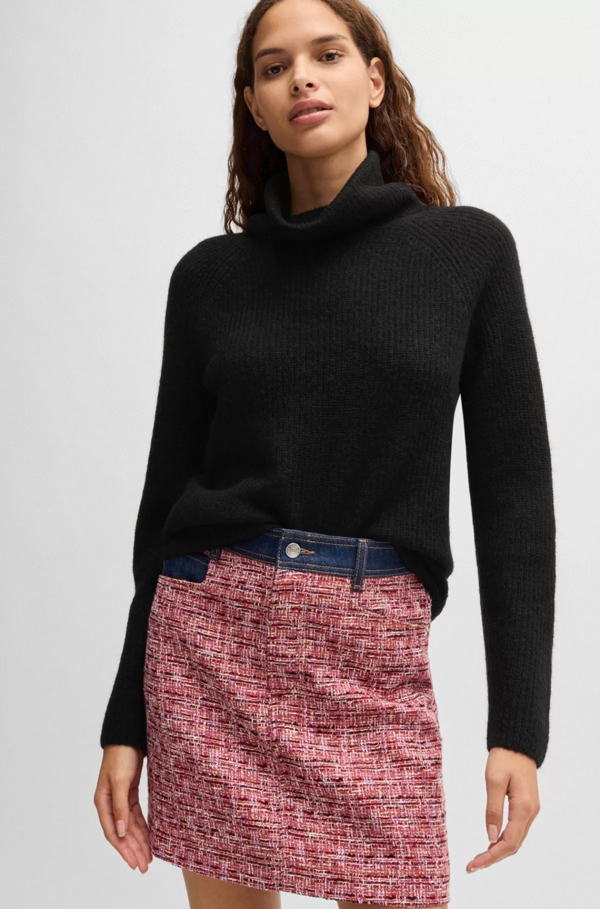 HUGO BOSS Rullekravesweater I Ribstrikket Uldblanding Sort Clearance