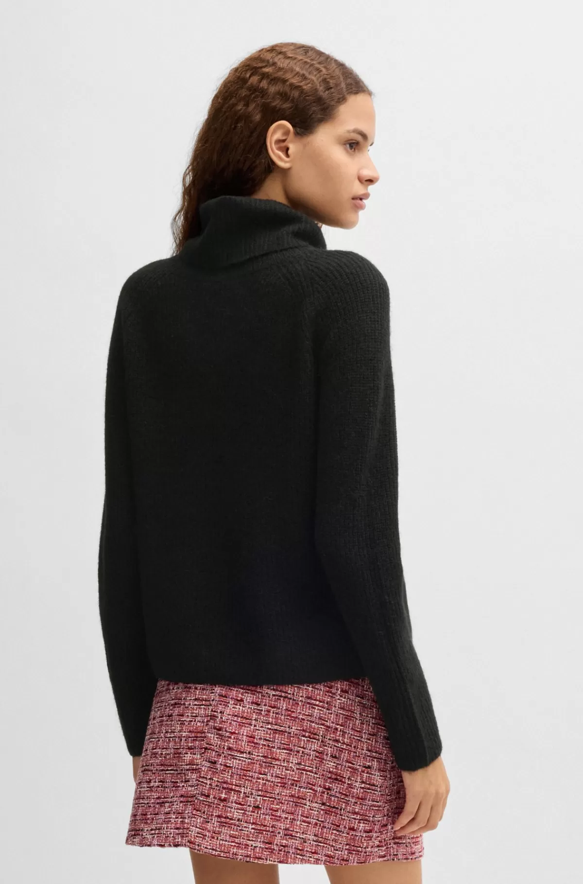 HUGO BOSS Rullekravesweater I Ribstrikket Uldblanding Sort Clearance