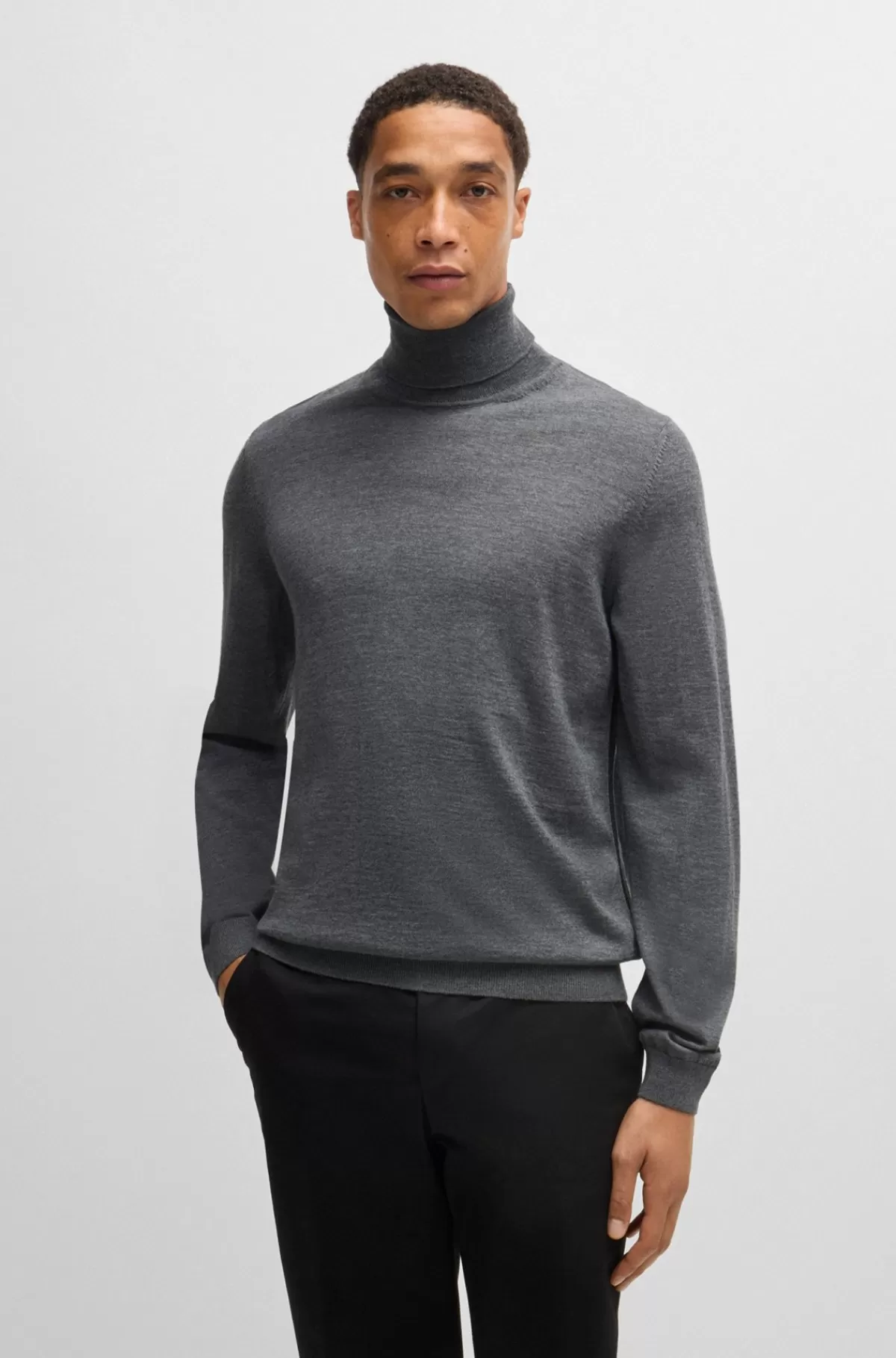 HUGO BOSS Rullekravesweater Med Slim Fit I Ny Uld Grå Cheap