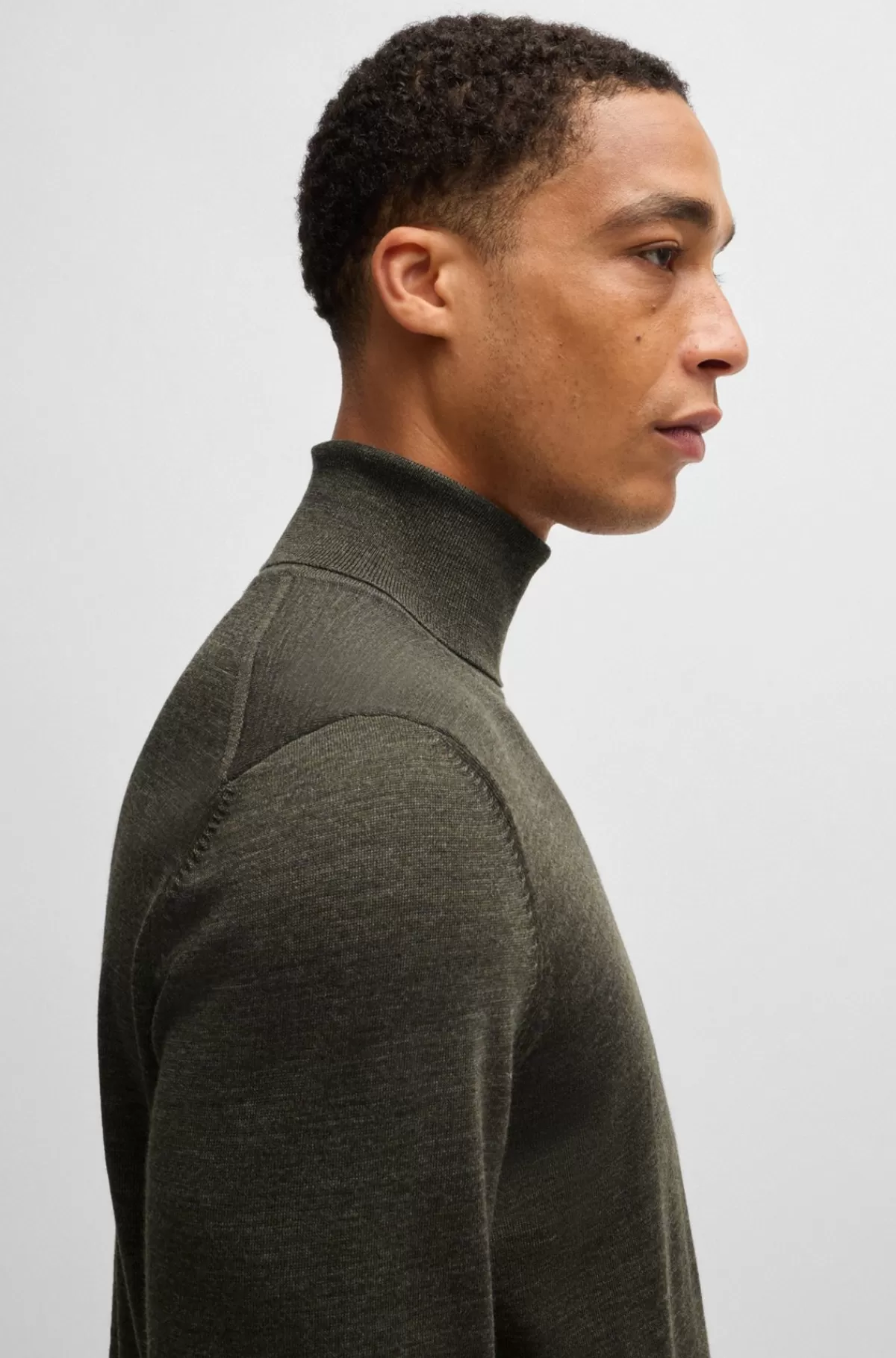 HUGO BOSS Rullekravesweater Med Slim Fit I Ny Uld Mørkegrøn New