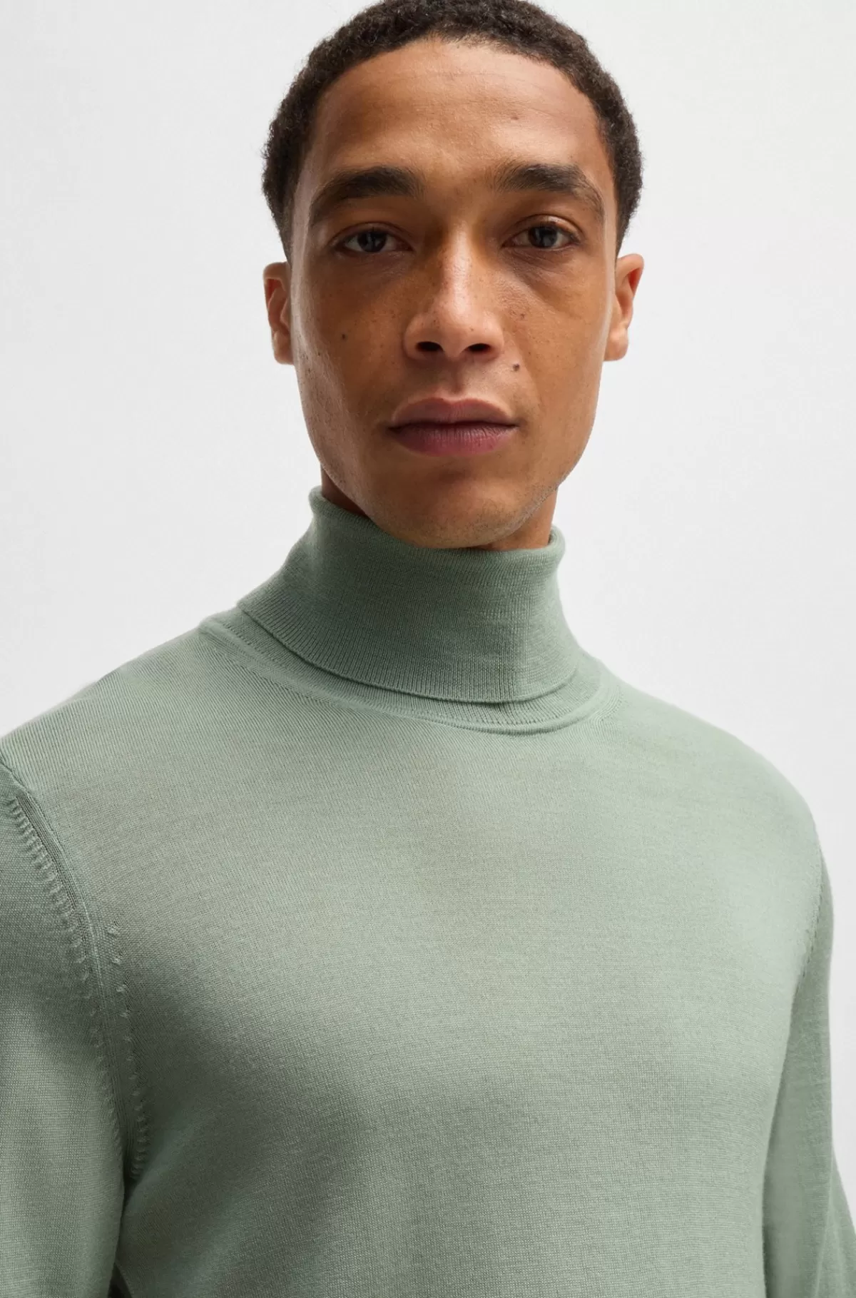 HUGO BOSS Rullekravesweater Med Slim Fit I Ny Uld Lysegrøn Cheap