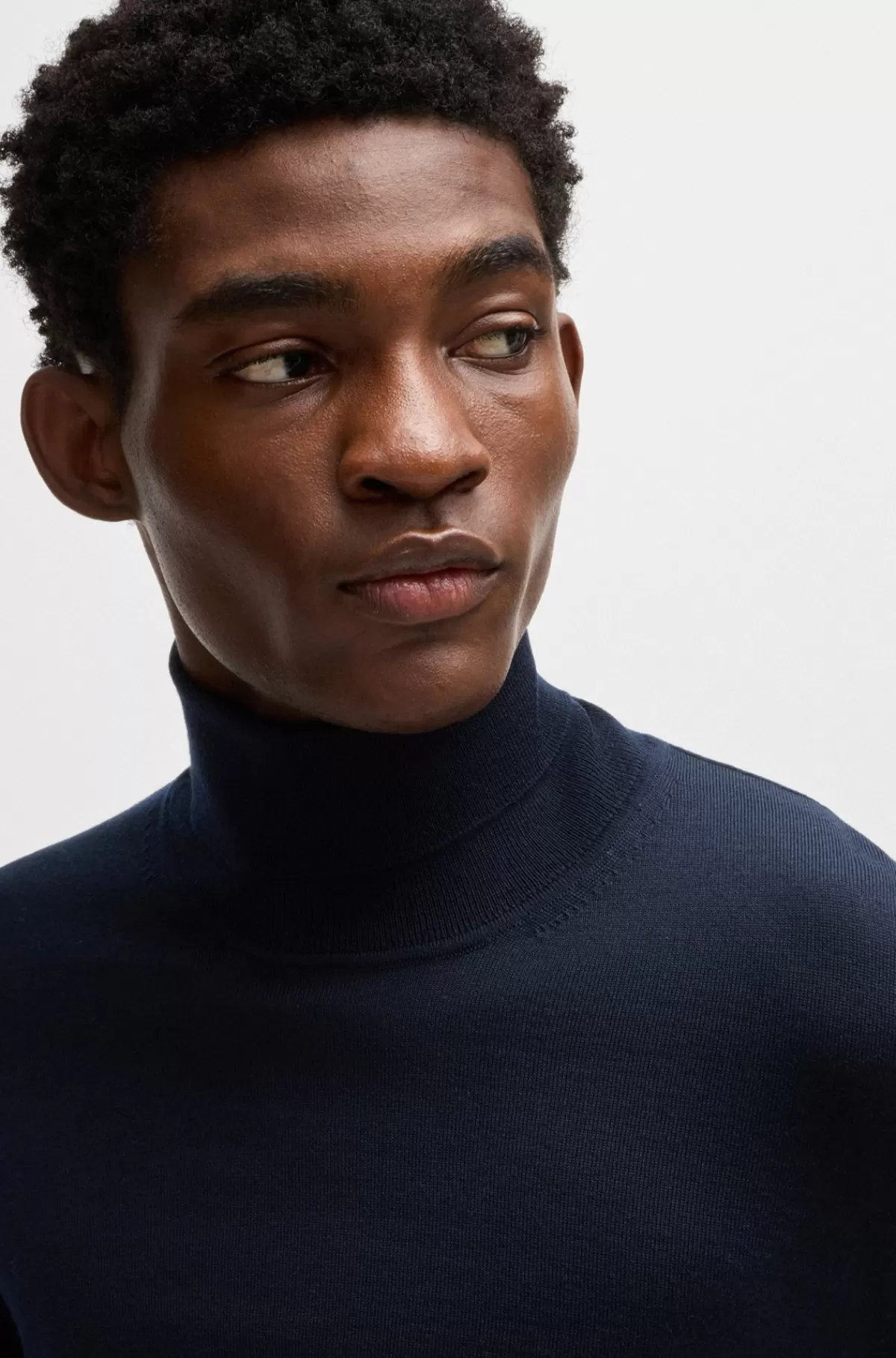 HUGO BOSS Rullekravesweater Med Slim Fit I Ny Uld Mørkeblå Online