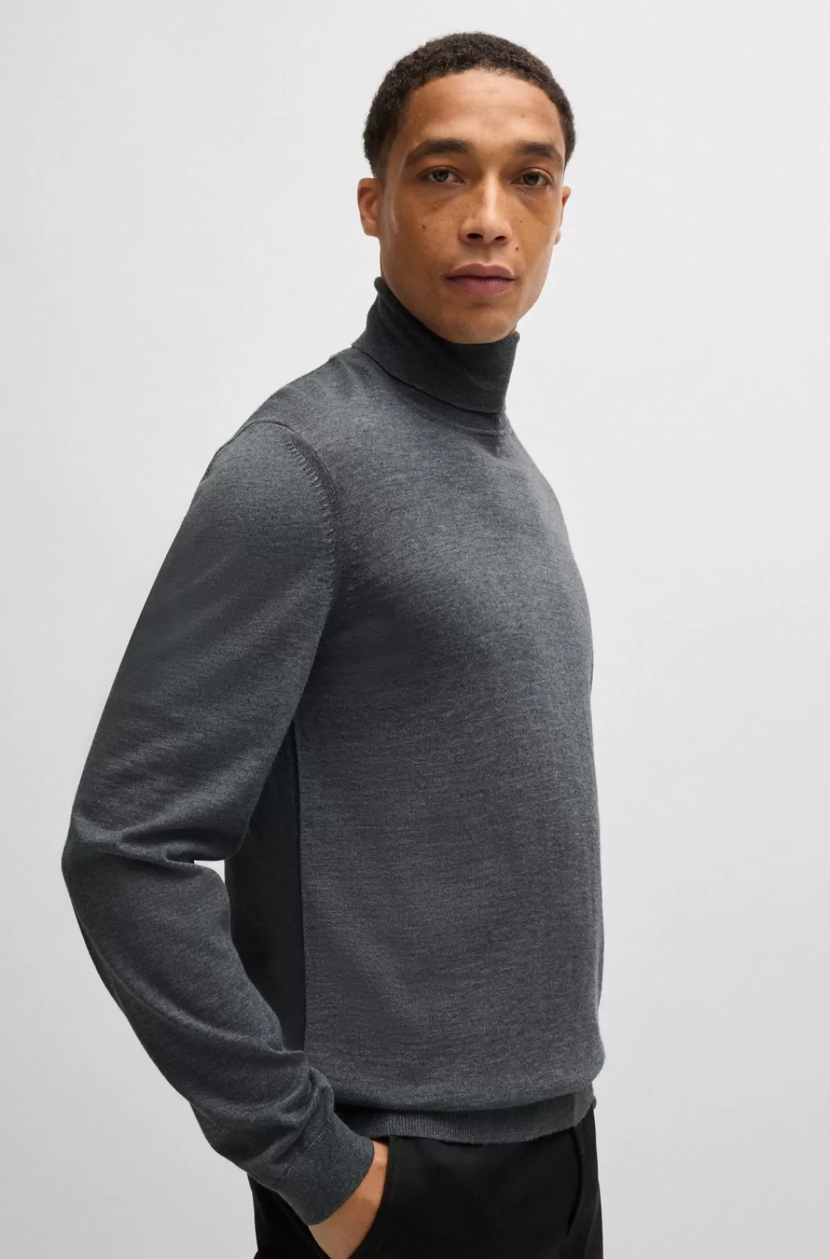 HUGO BOSS Rullekravesweater Med Slim Fit I Ny Uld Grå Cheap