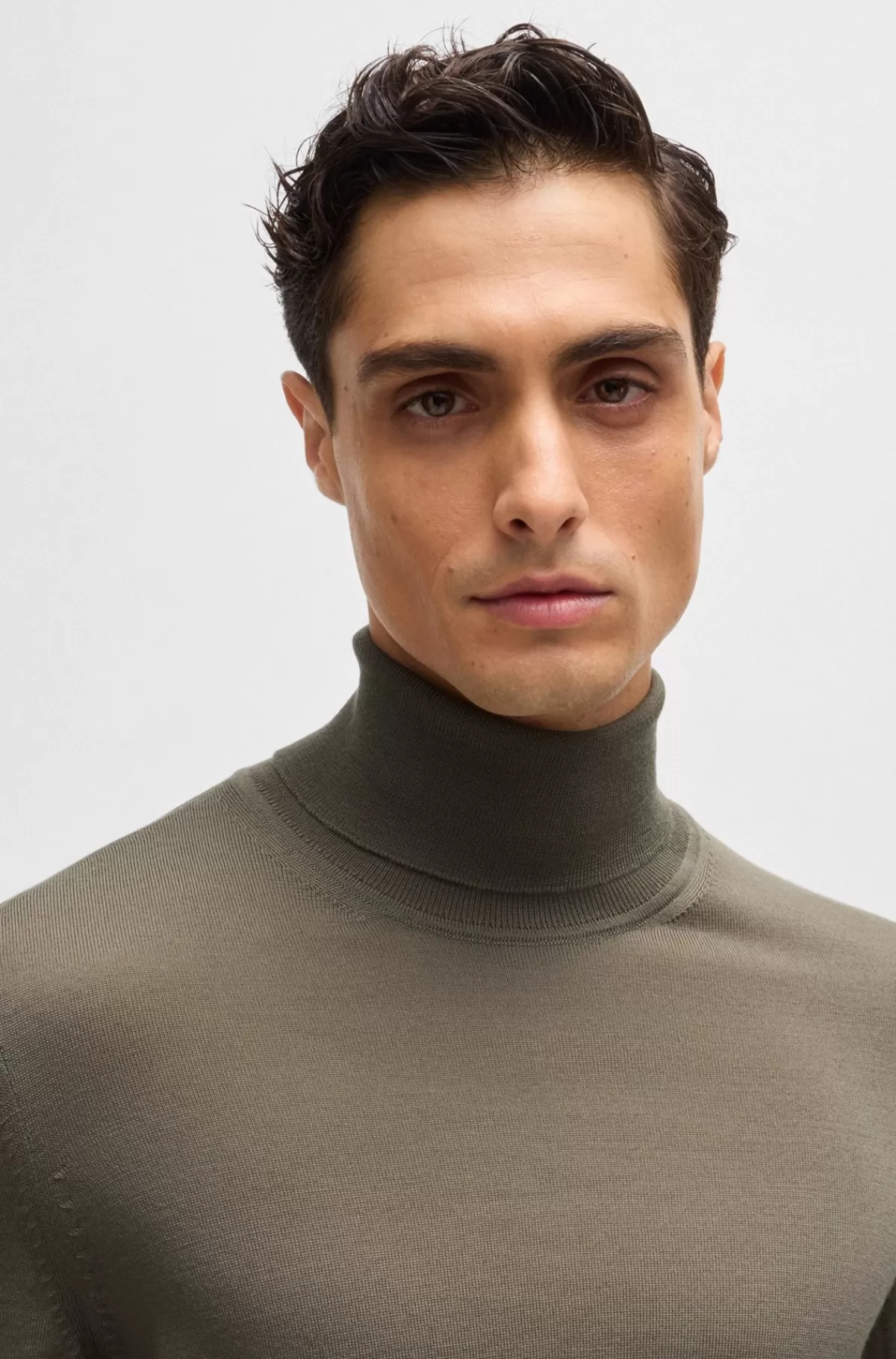 HUGO BOSS Rullekravesweater Med Slim Fit I Ny Uld Grå Fashion