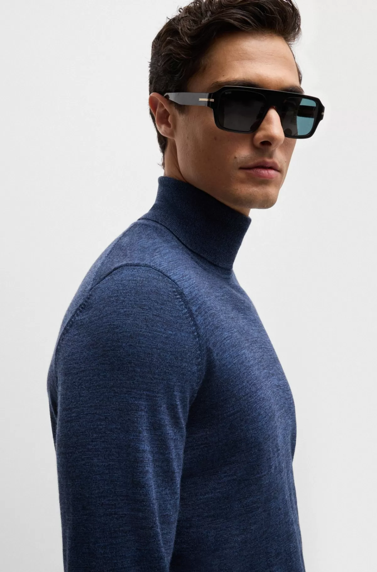 HUGO BOSS Rullekravesweater Med Slim Fit I Ny Uld Blå New
