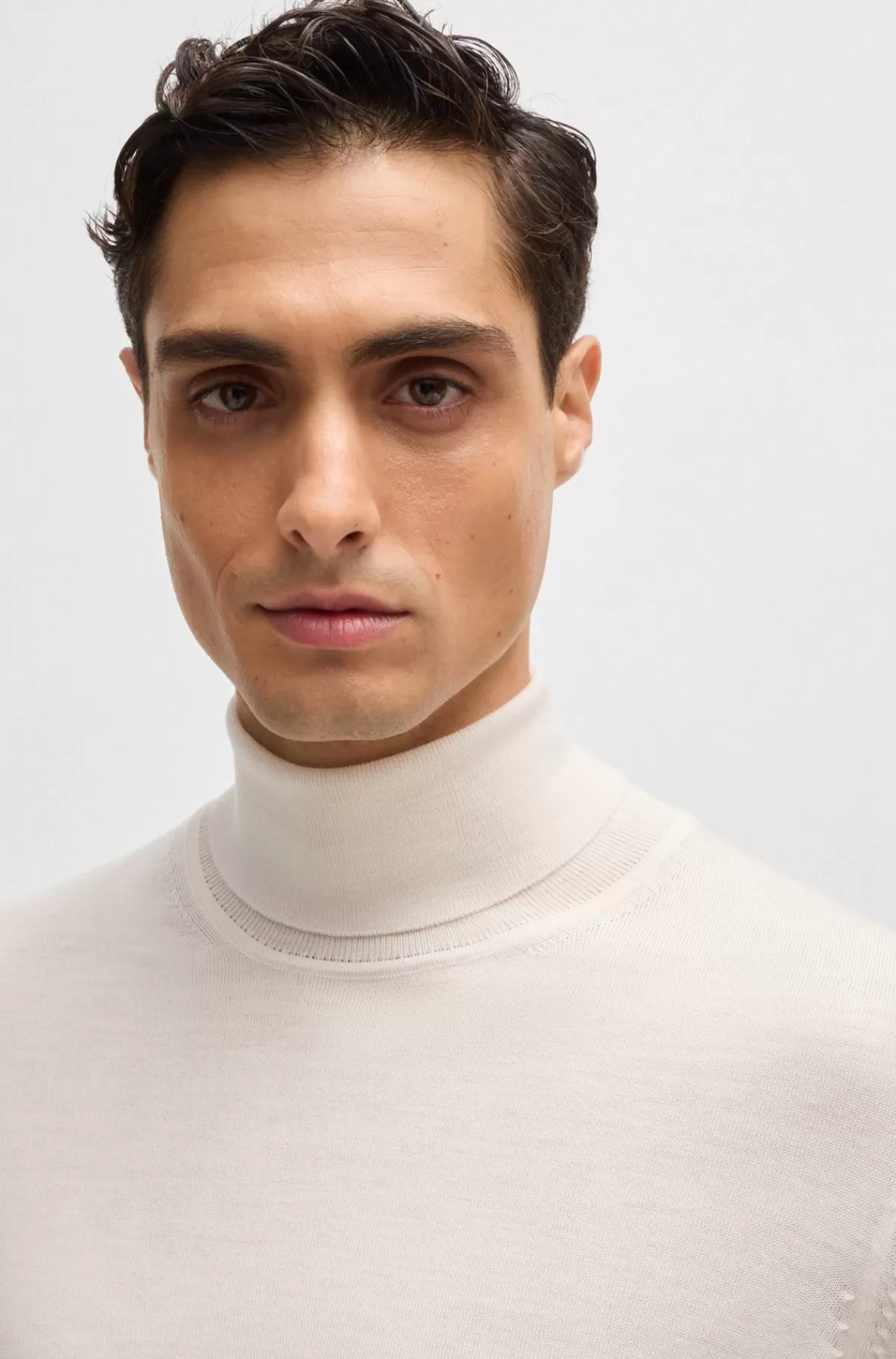 HUGO BOSS Rullekravesweater Med Slim Fit I Ny Uld Hvid Flash Sale