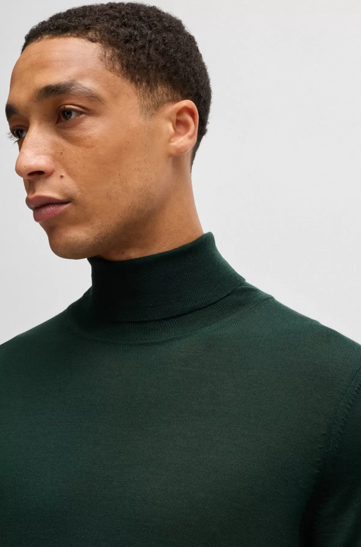 HUGO BOSS Rullekravesweater Med Slim Fit I Ny Uld Mørkegrøn Discount